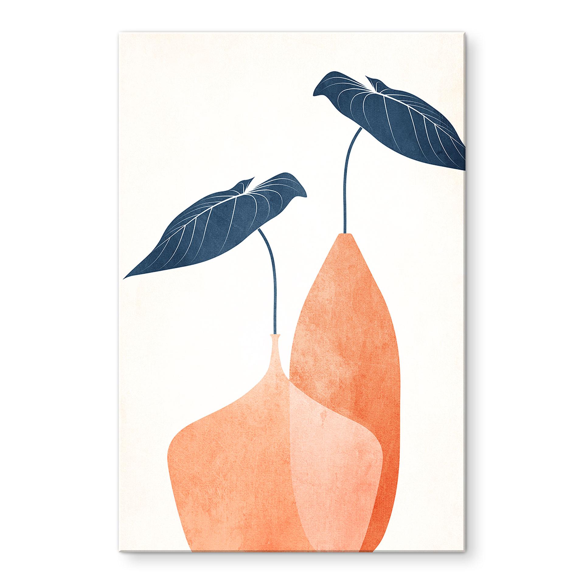 Akrylbillede Monstera-blade i to abrikosfarvede vaser - Kubistika