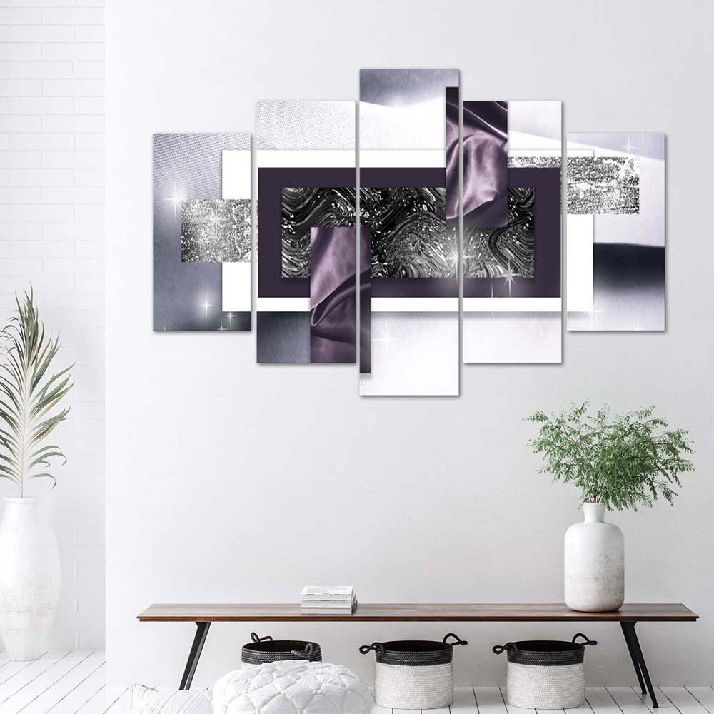 5 stykke lærredstryk Abstrakt Violet Grey