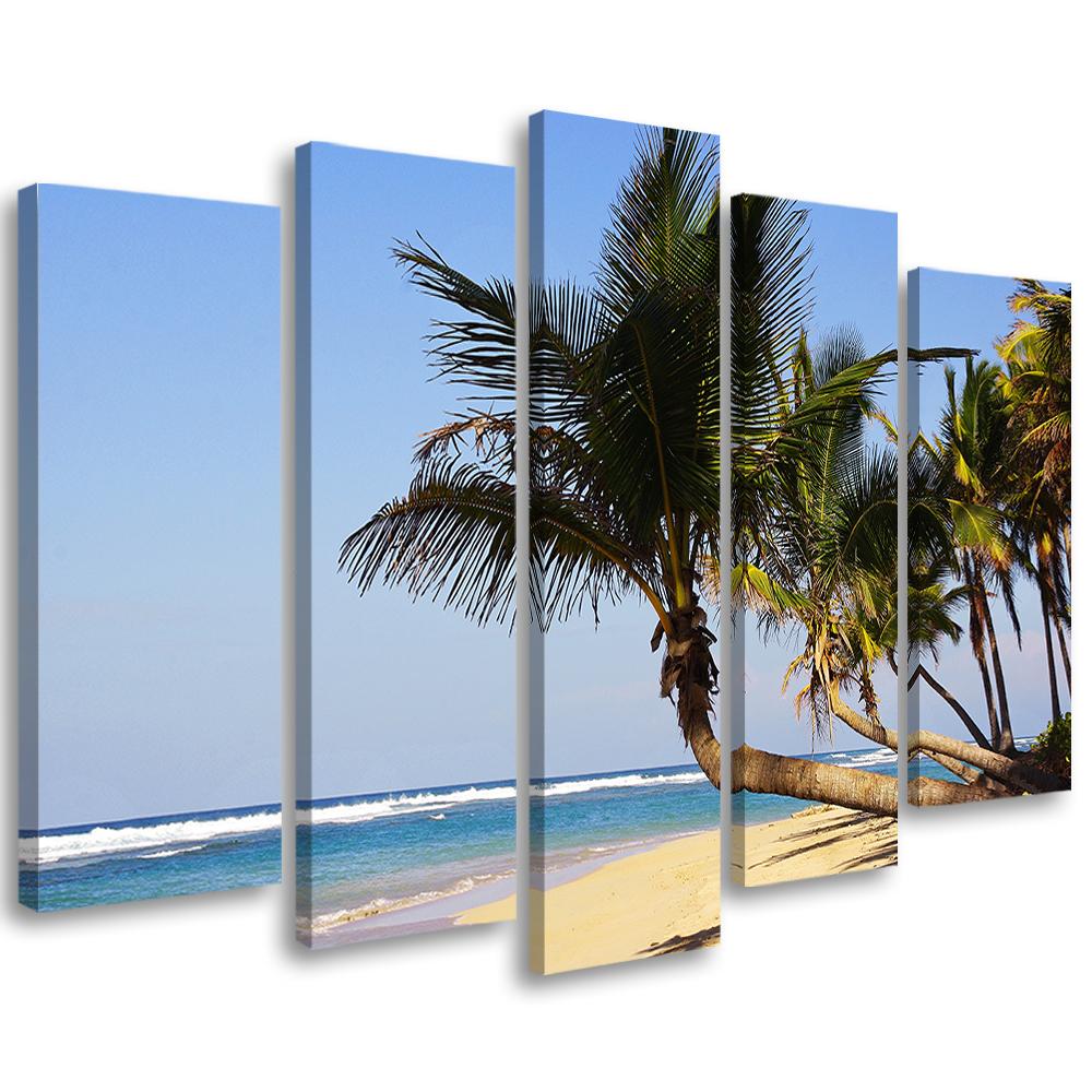 5 stykke lærred Print Tropical Beach Ocean Palm Trees
