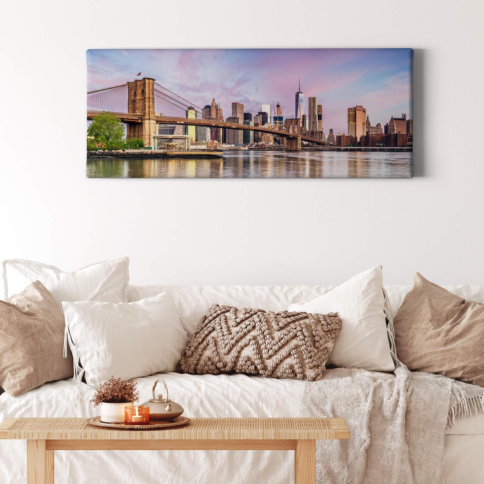 Canvasbillede - Colombo - Manhattan Skyline og Brooklyn Bridge - Panorama