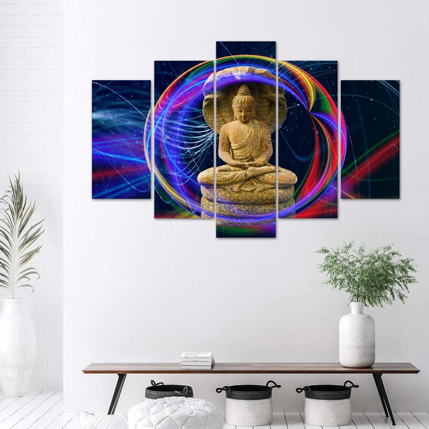 Lærredstryk 5 stykker, Buddha Colorful Orient