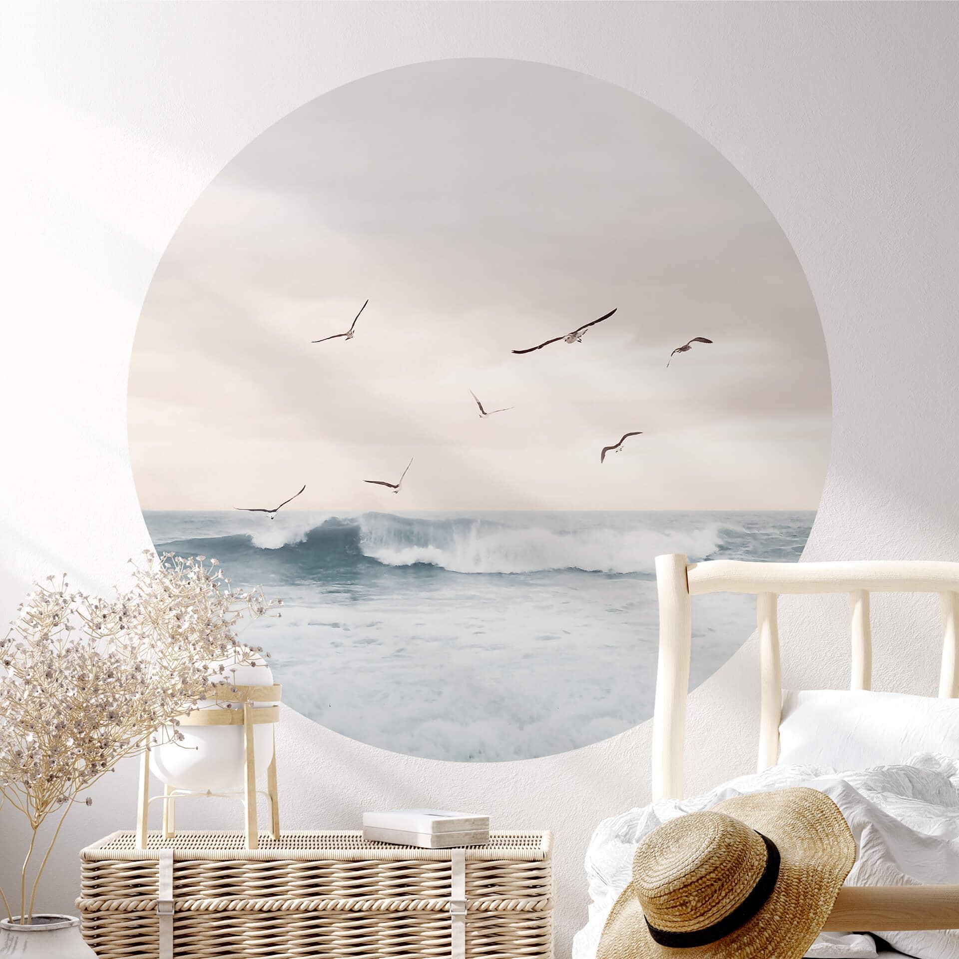 Wallsticker Sisi & Seb - Magisk aftenhimmel ved havet - Rund
