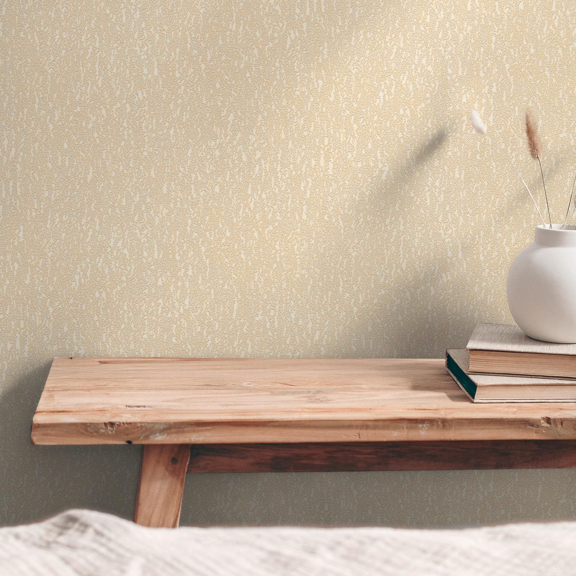 Tekstureret tapet i gipslook beige gul creme - Ikke-vævet tapet mat tekstureret