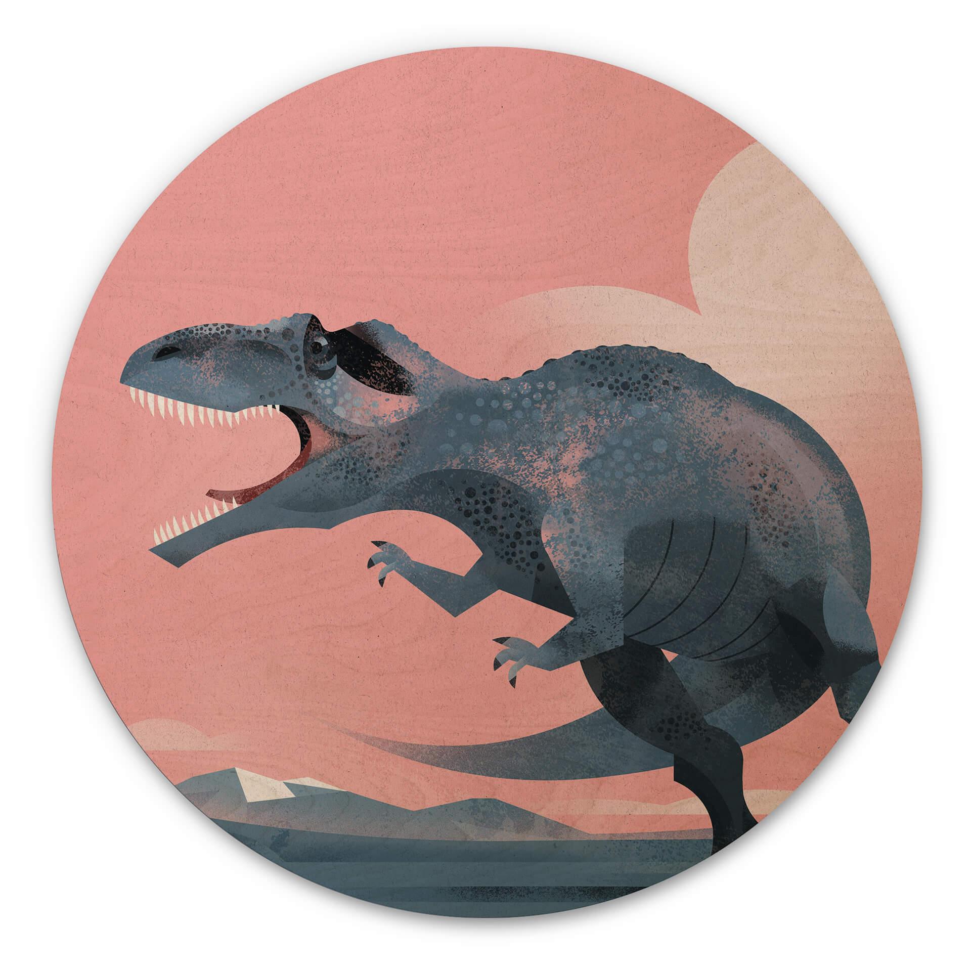 Væg cirkel træ Braun - Giganotaurus Dinosaur