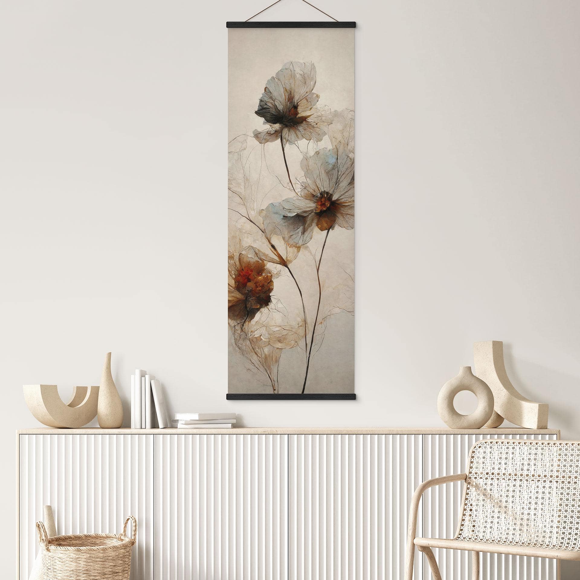 Tekstil plakat Tørrede blomster - Forgængelighedens elegance - Træbarn - Panorama