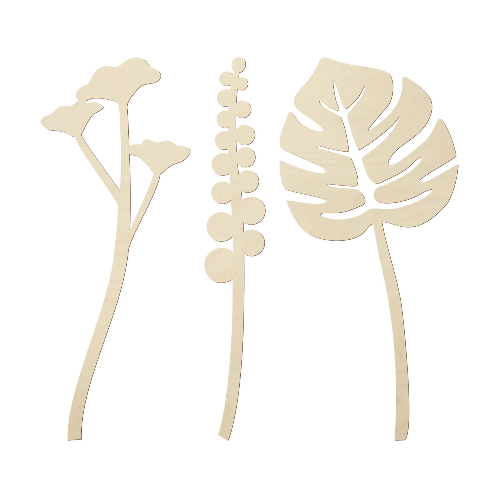 Decoración en madera flores tropicales (3 piezas) - Álamo - Altura: 30 cm