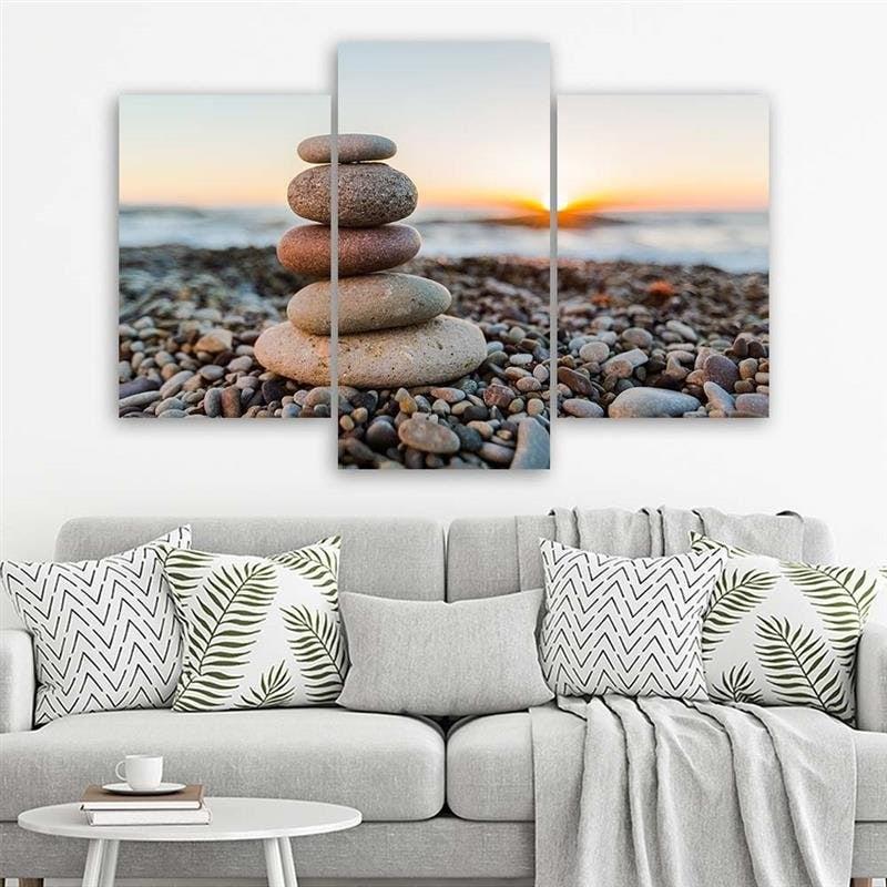 3-delige canvasafdruk Stone Sea Beach Zen