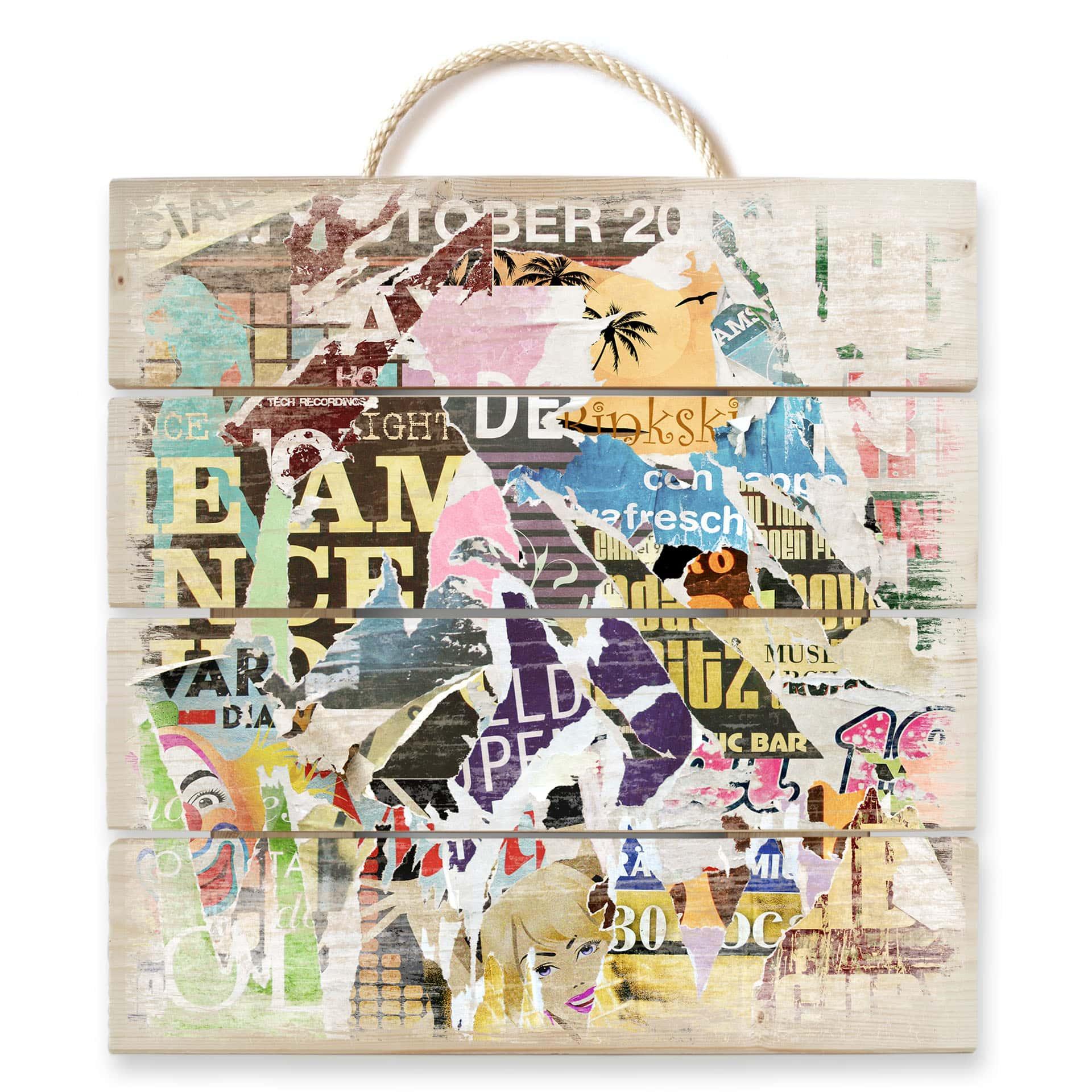 Obraz drewniany Plakat rozdarty 2 - 40x41,5 cm