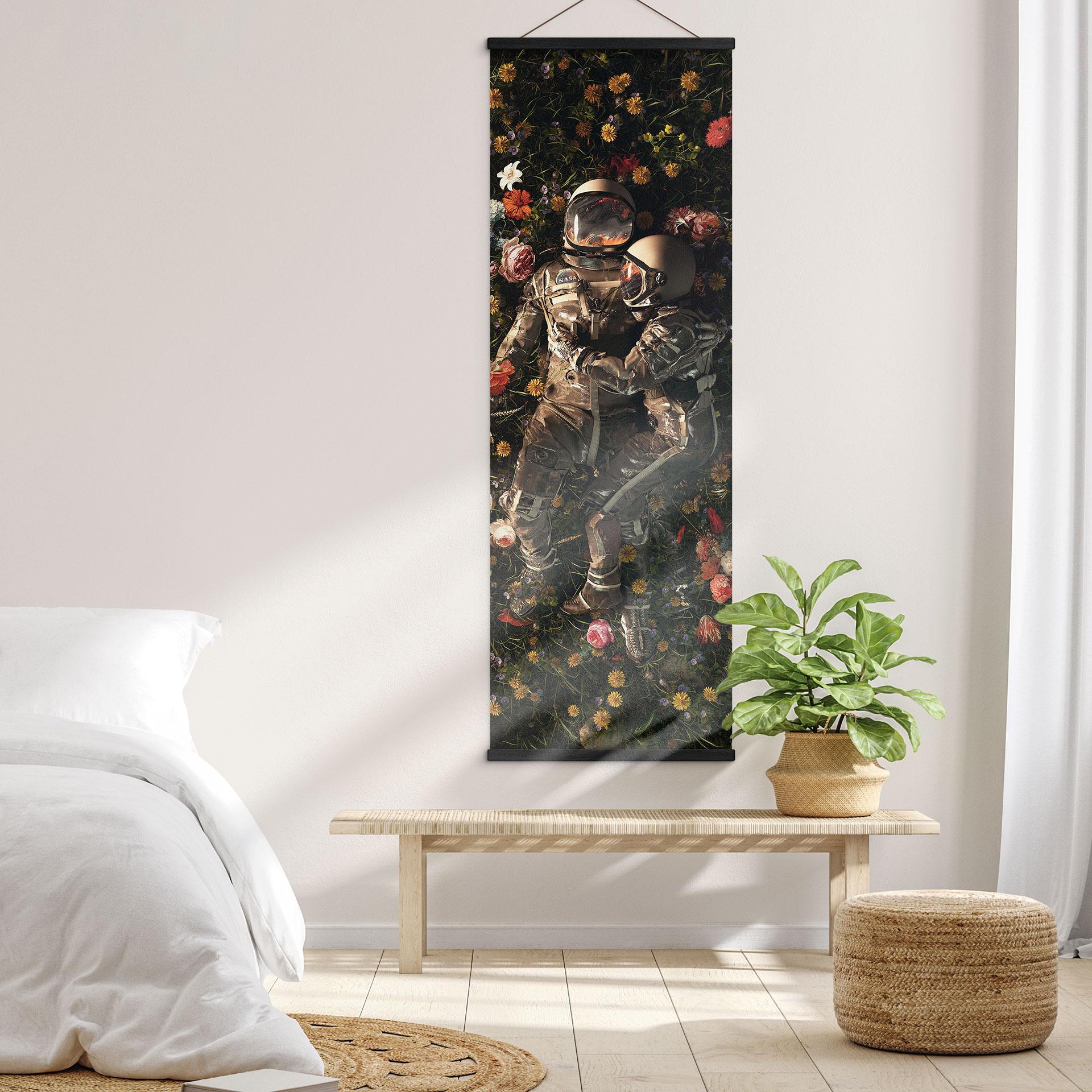 Tekstil plakat Astronauter på en blomstereng - Nicebleed