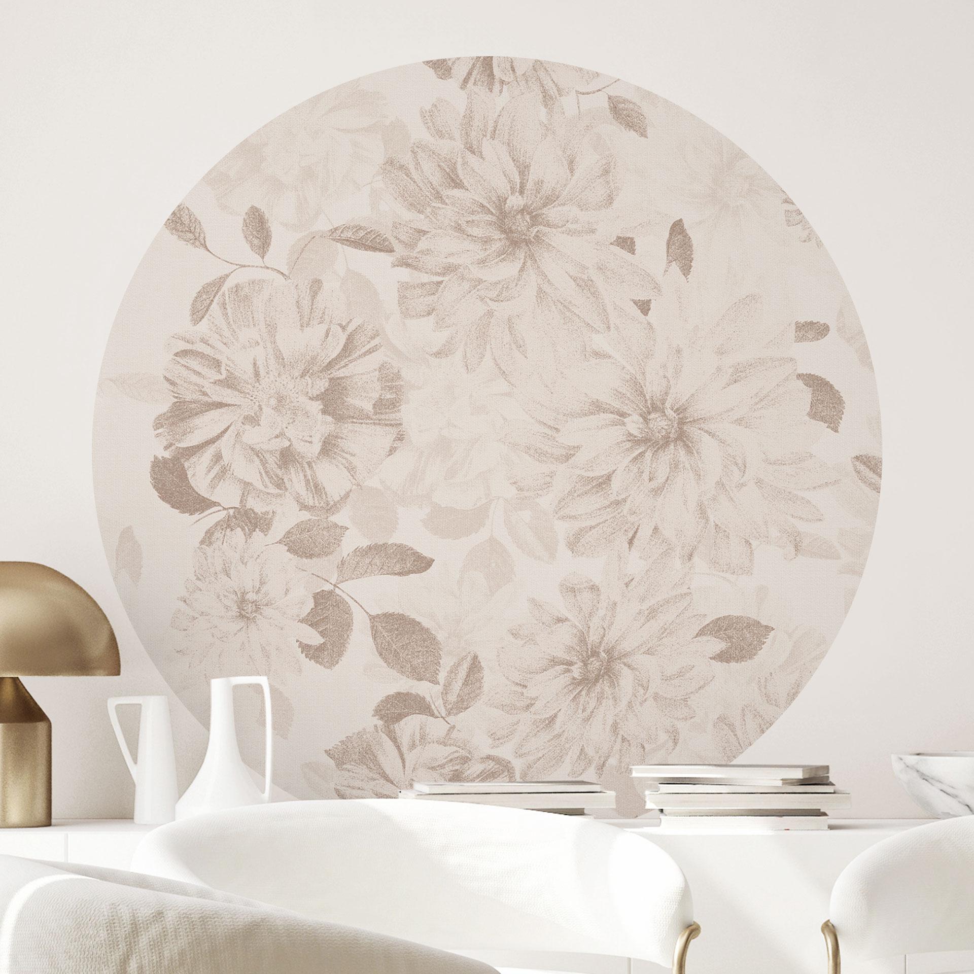Wallsticker Dahliaer Shabby Chic Beige - Blomsterdekoration - Rund