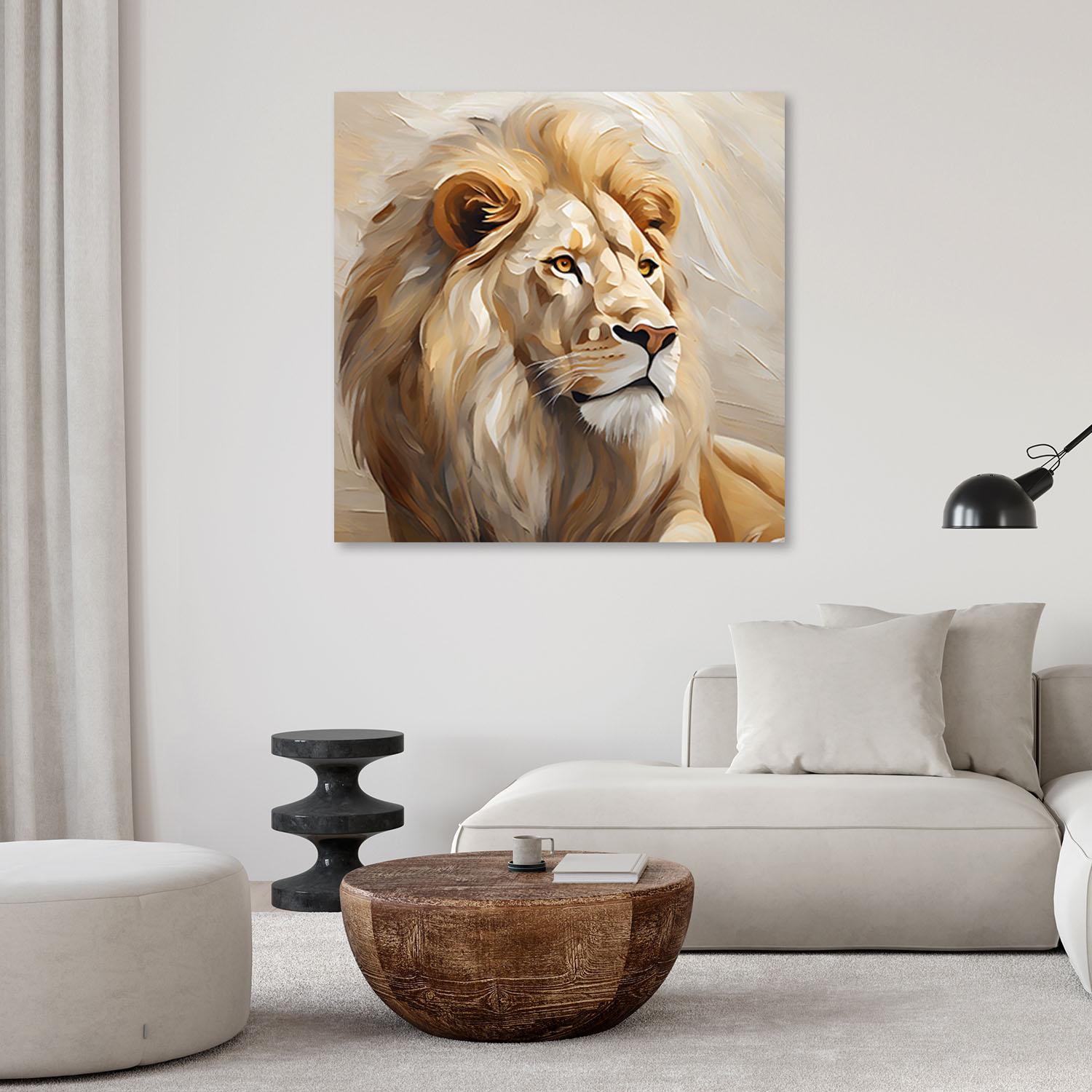 Canvasbillede, Beige løve håndmalet