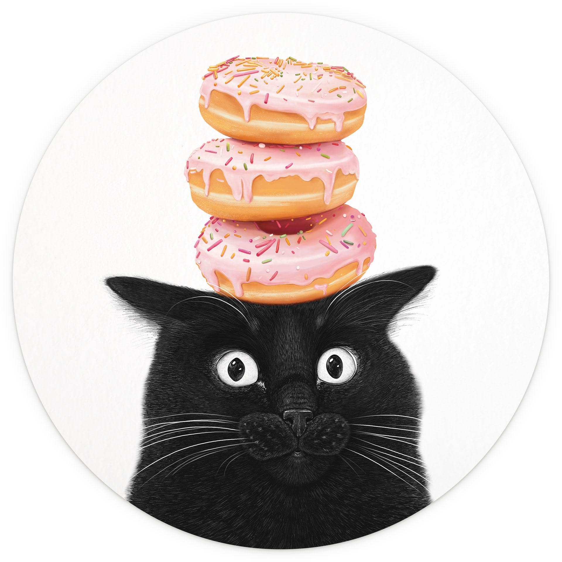 Fotobehang Zwarte Kat met roze Donuts Rond - Korenkova