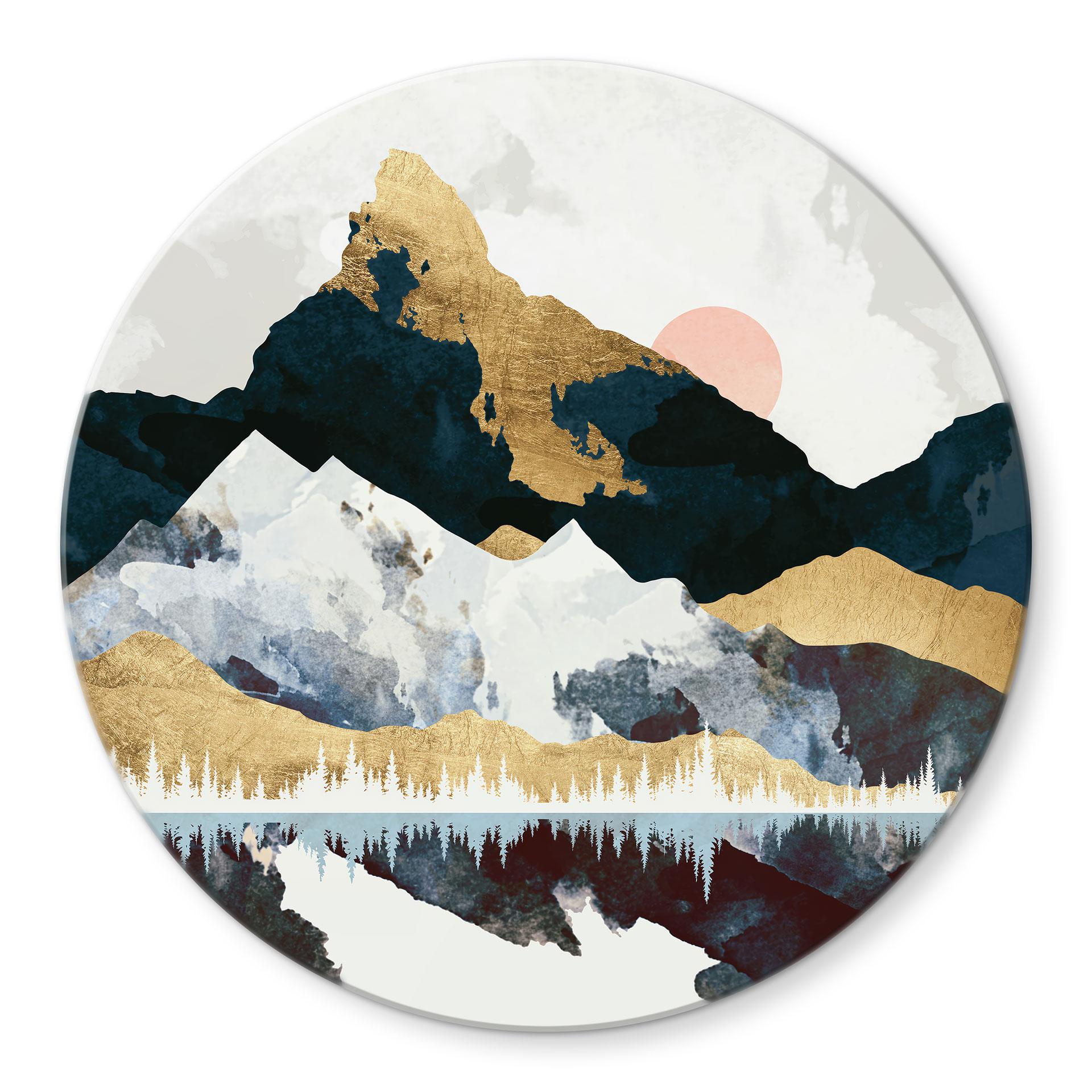 Glasbild Reflektion einer Winterlandschaft - SpaceFrog Designs - Rund
