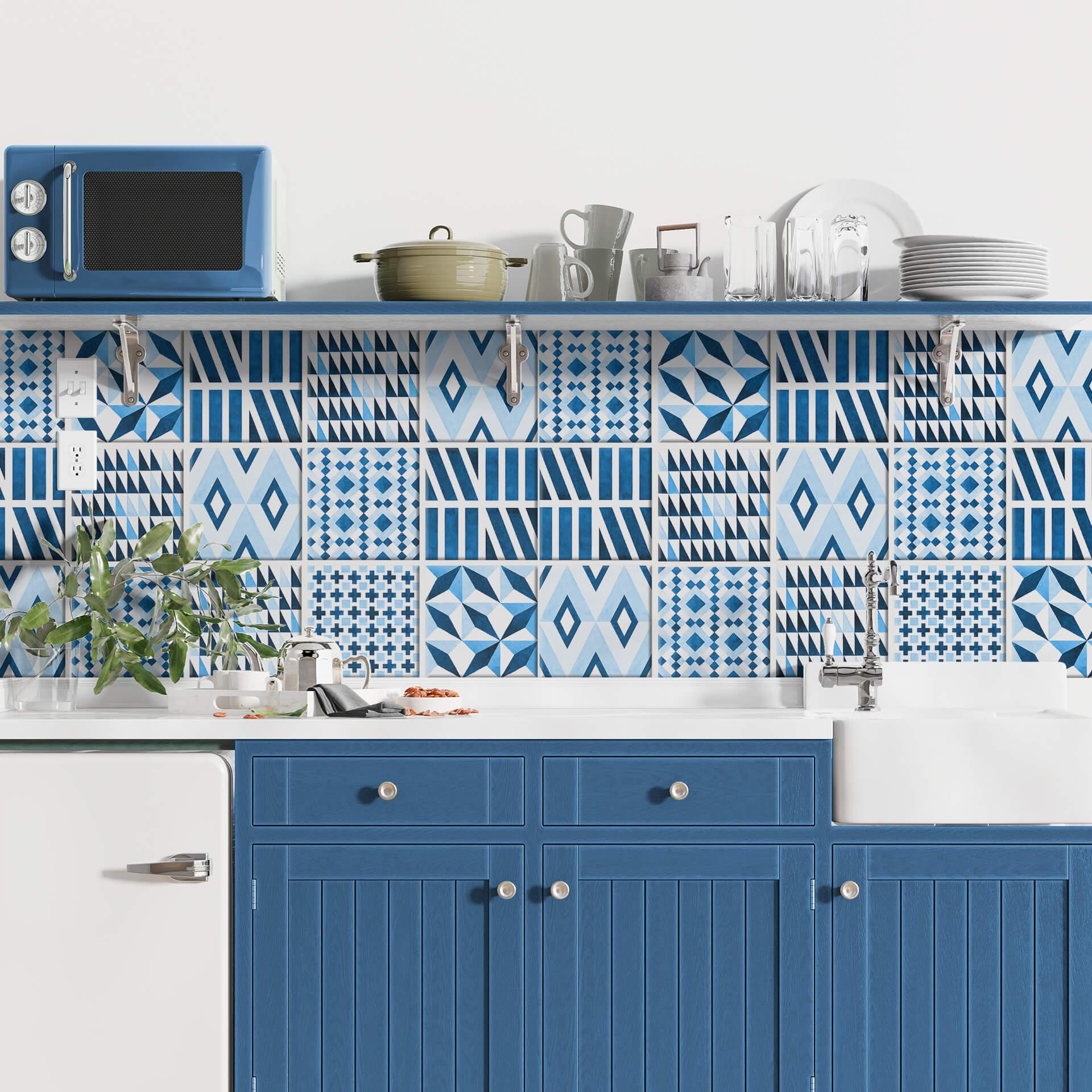 Azulejos Adhesivos Acuarela - Set azul - 12 piezas