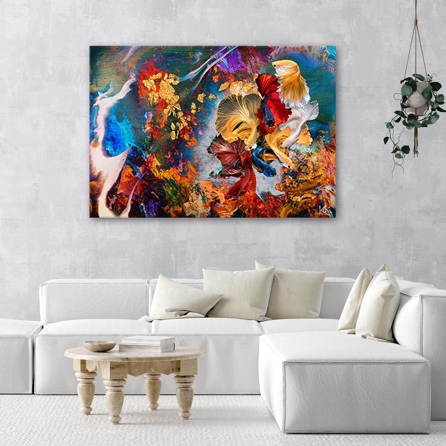 Canvasbillede, Farverig fisk abstraktion