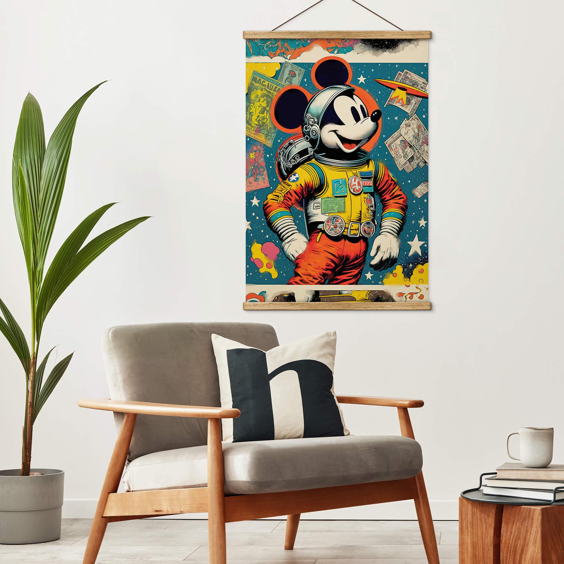 Obraz z tkaniny Treechild - Mickey jako astronauta w stylu retro