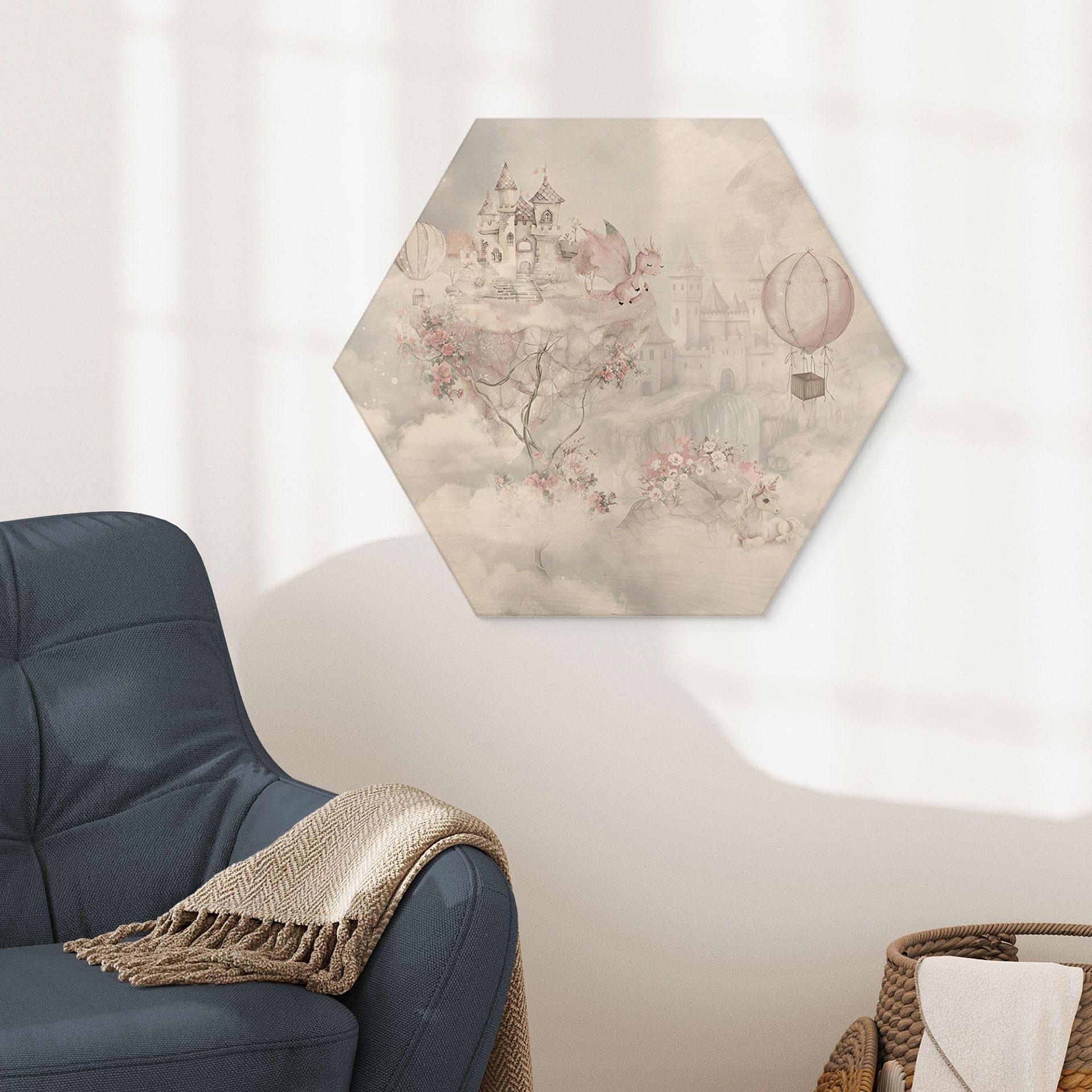 Houten Wanddecoratie sprookjeswereld met kasteel en eenhoorn - Ms Tiff