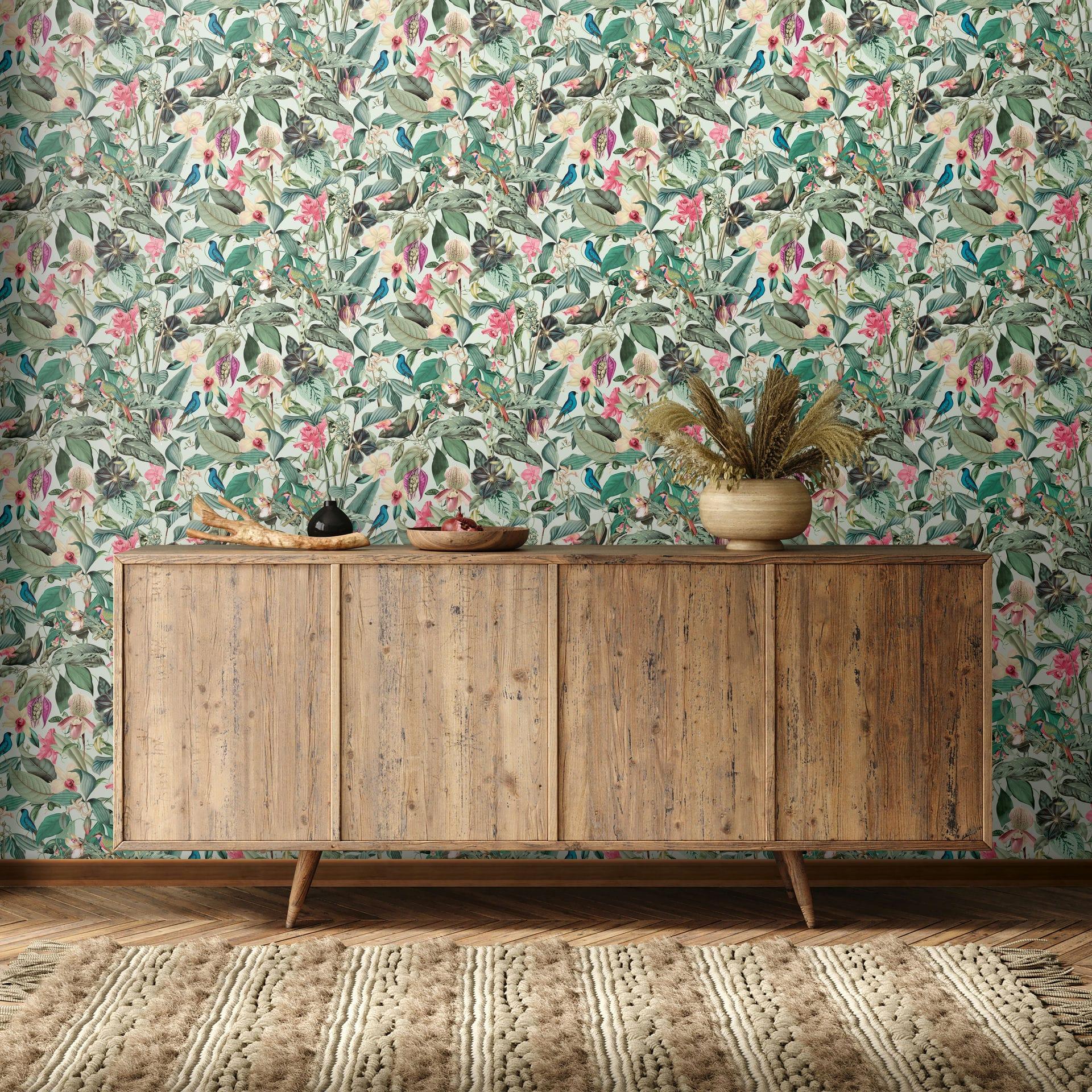 Non-woven tapet i grønne blade blomster blomster natur