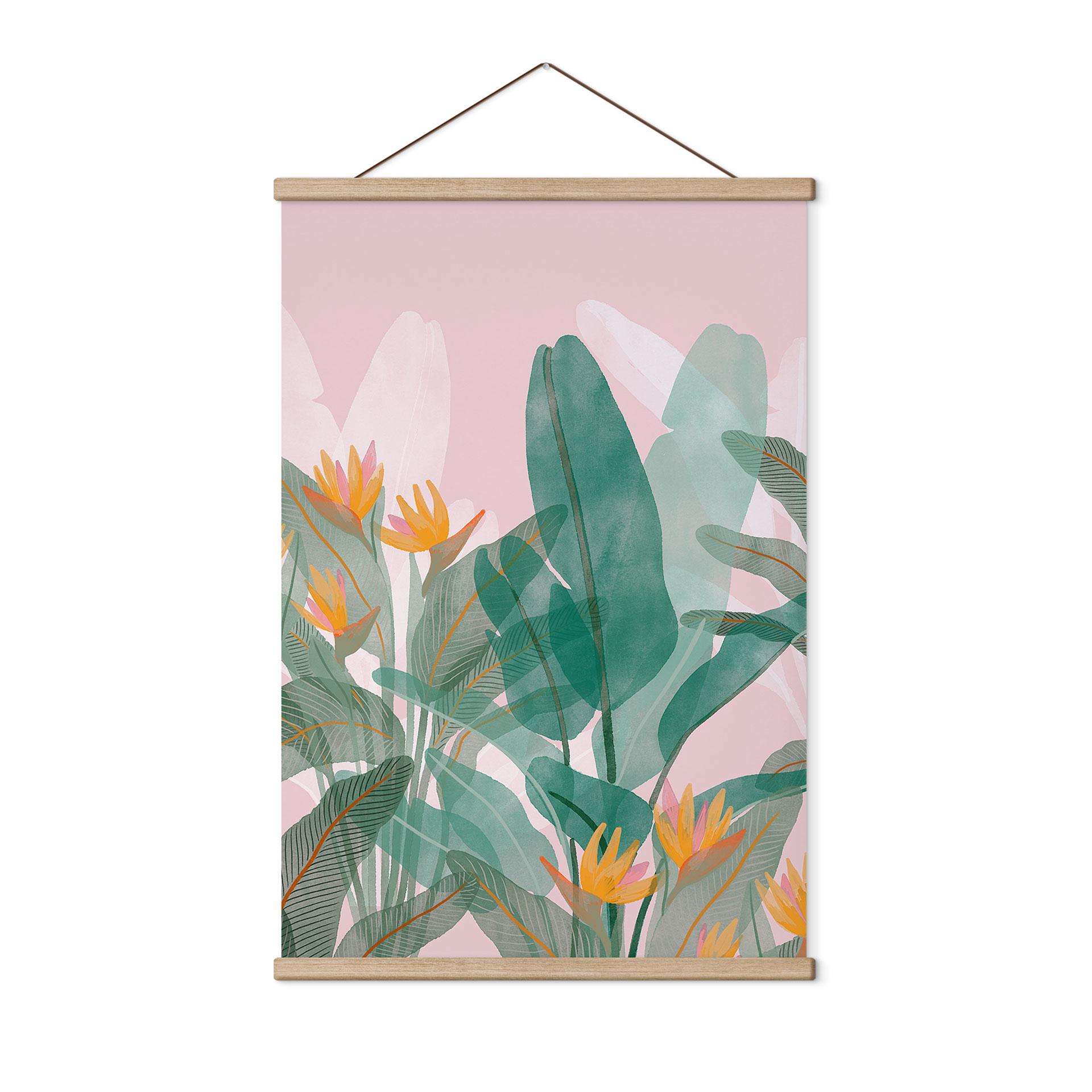 Tekstil plakat Botanisk illustration i grøn og pink - Goed Blauw