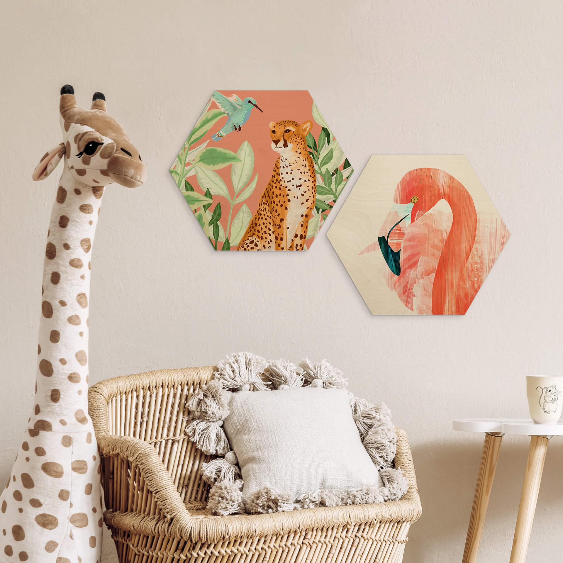 Hexagon - Holz Goed Blauw - Tropisch Pink