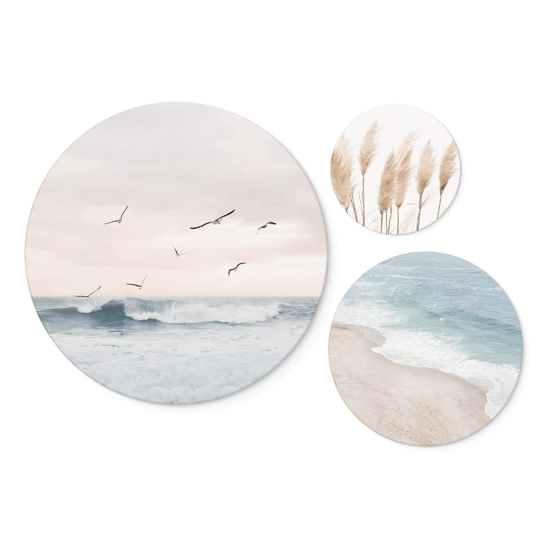 Vægcirkel Sisi & Seb - Sommerdrøm ved havet-sæt (3 dele) – print på aluminium (Alu-Dibond)