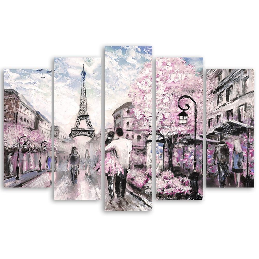5 stykke lærred Print Frankrig Paris Tower Pastel