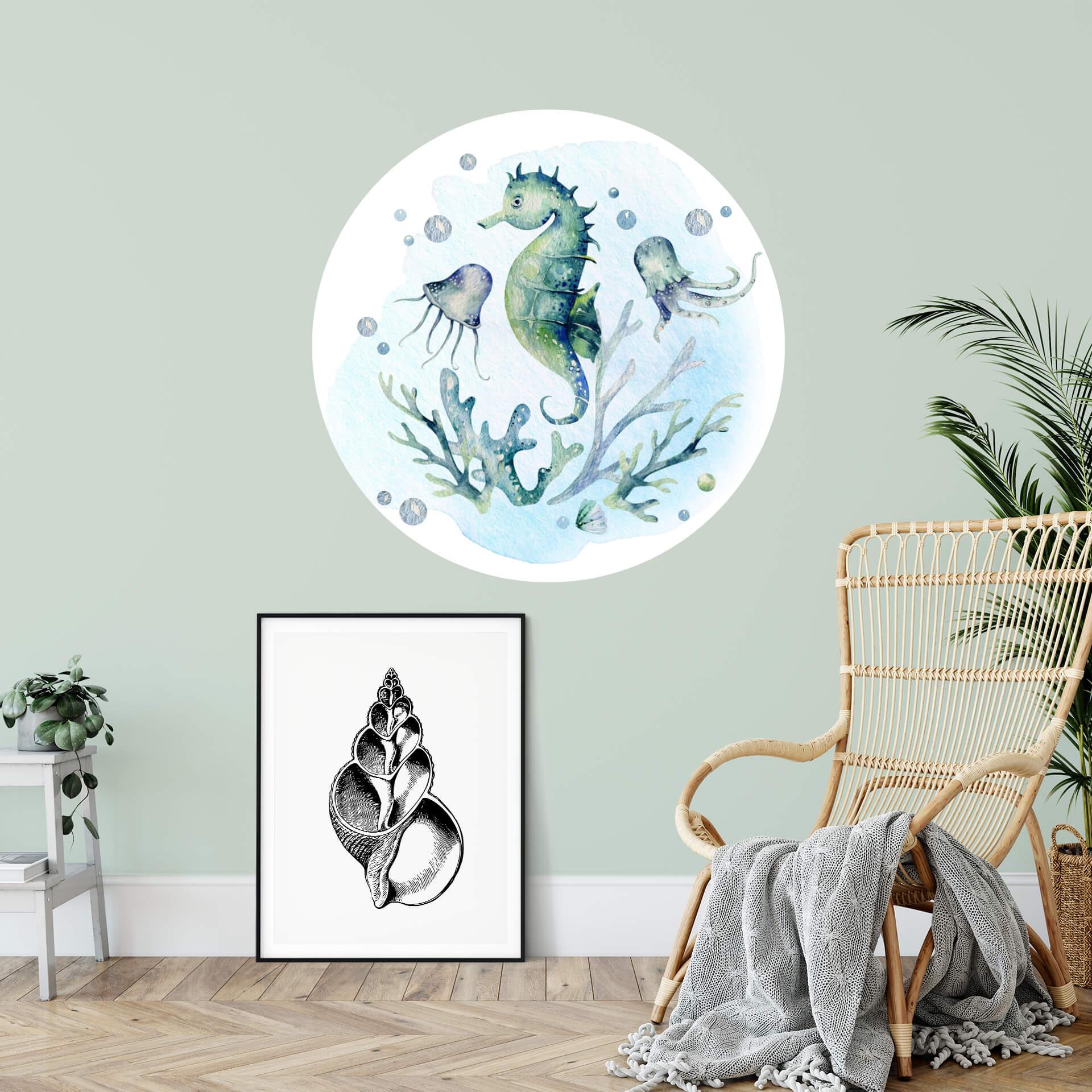 Wandtattoo Kvilis - Seepferdchen Freundschaft mit Quallen - Rund