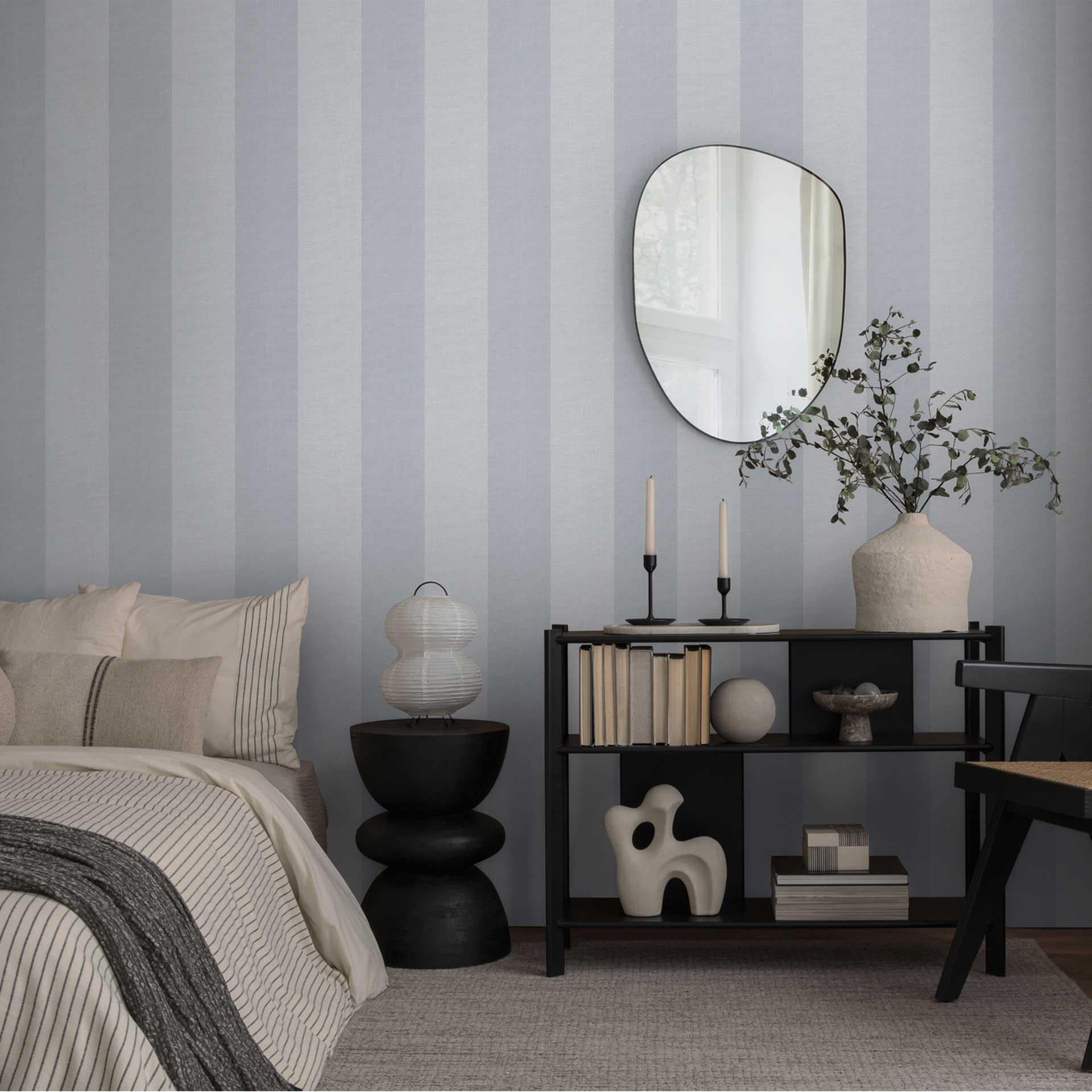 Stribet tapet mellemgråt mørkegråt - Ikke-vævet tapet med struktur moderne & elegant