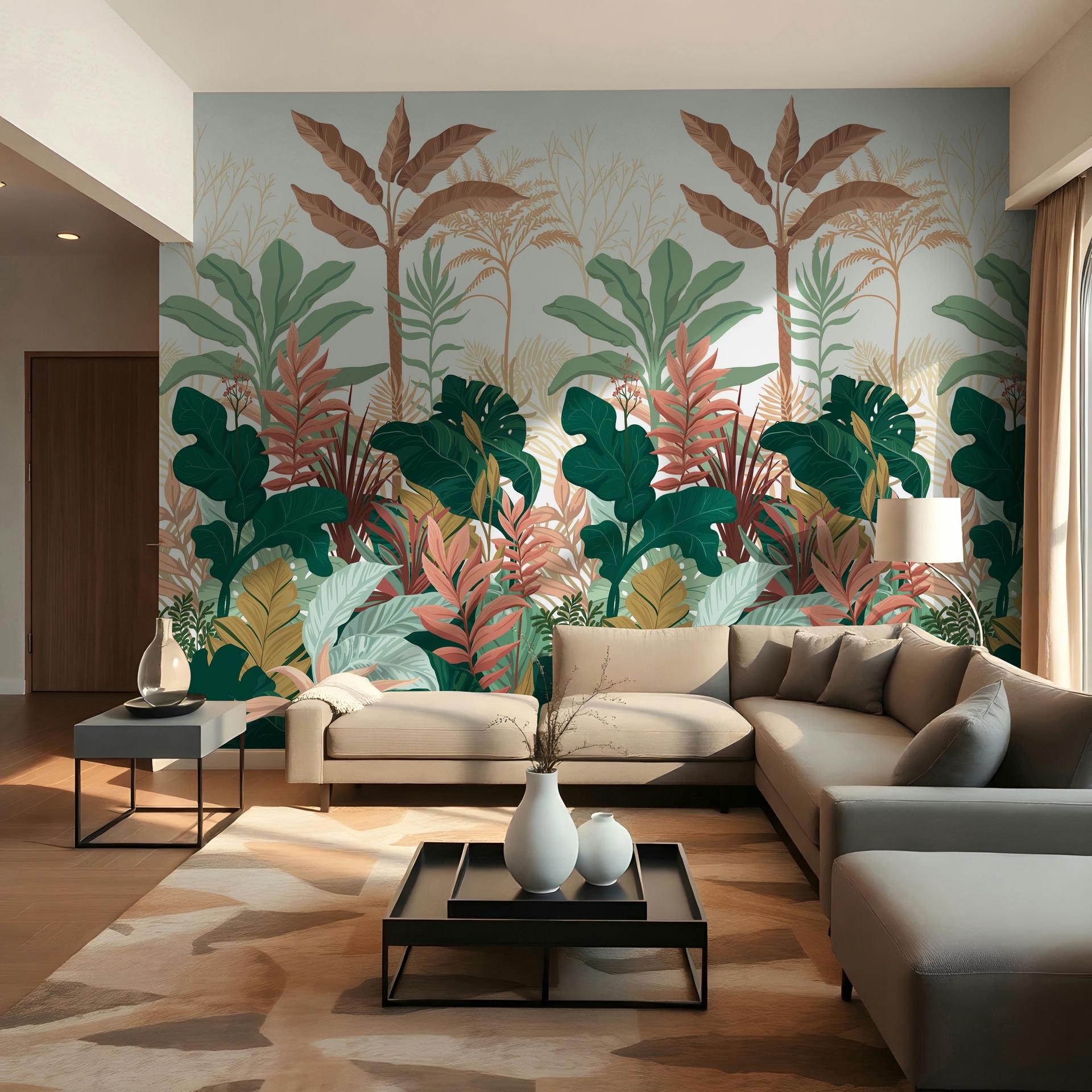 Fotobehang bladeren, jungle bloemen groen natuur, jungle mat 2,70 x 1,59 m