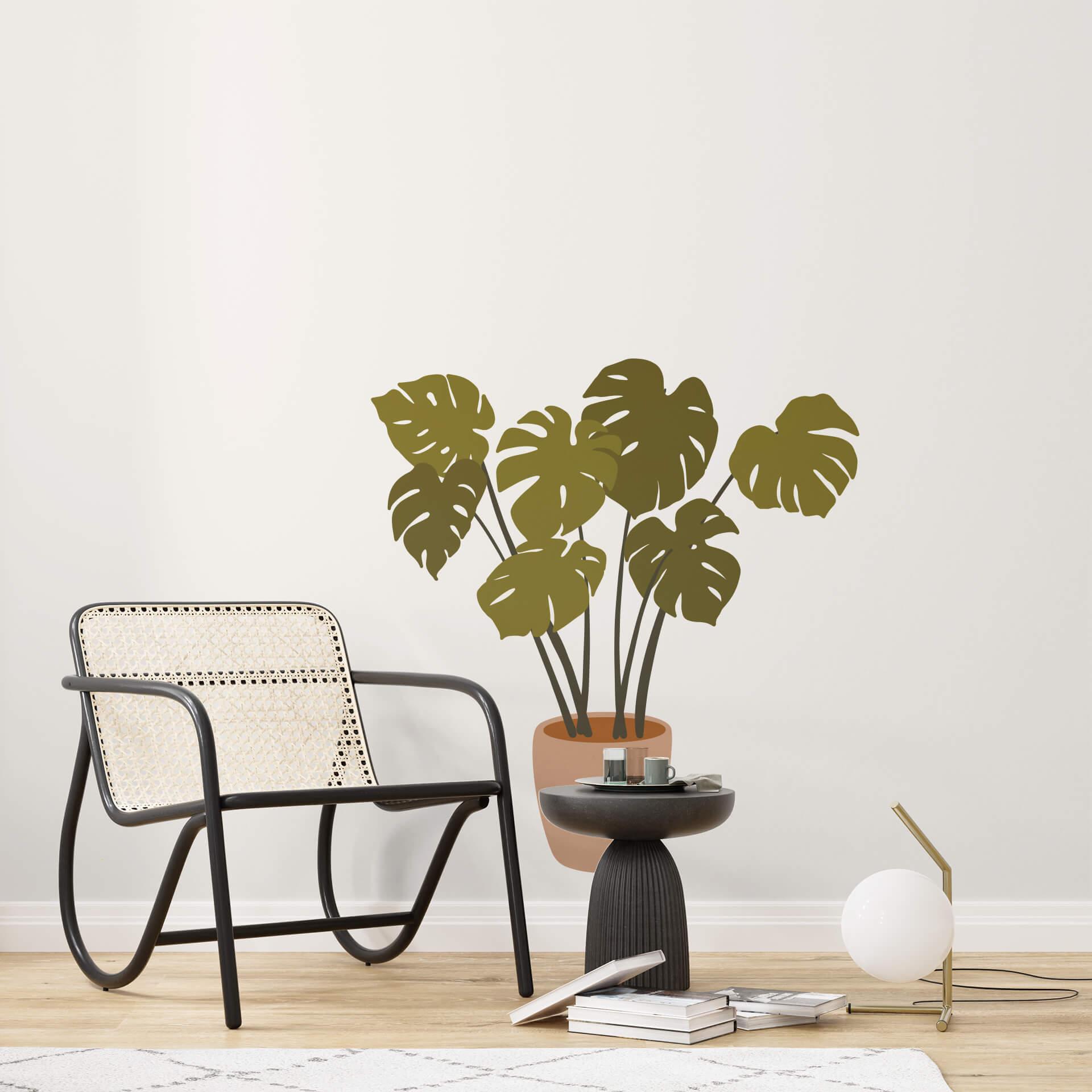 Muursticker Monstera plant in een bloempot