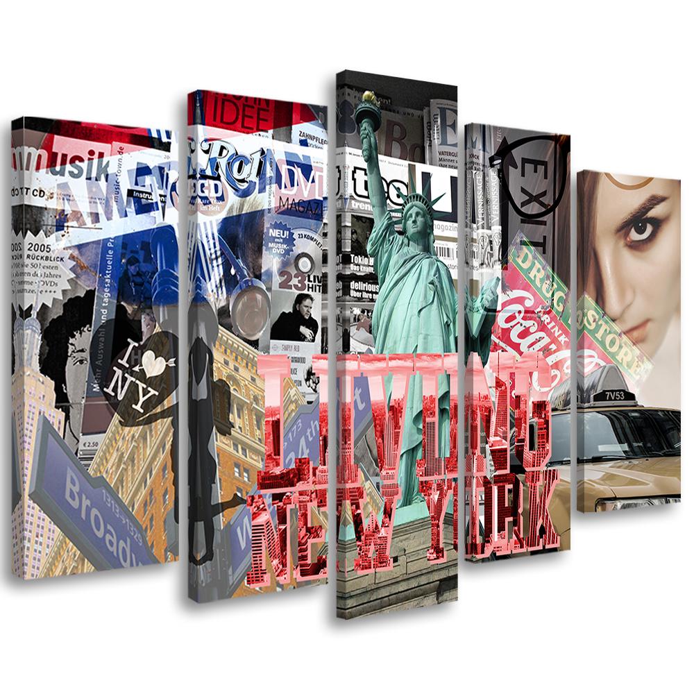 5 stykke lærredstryk, New York City Collage