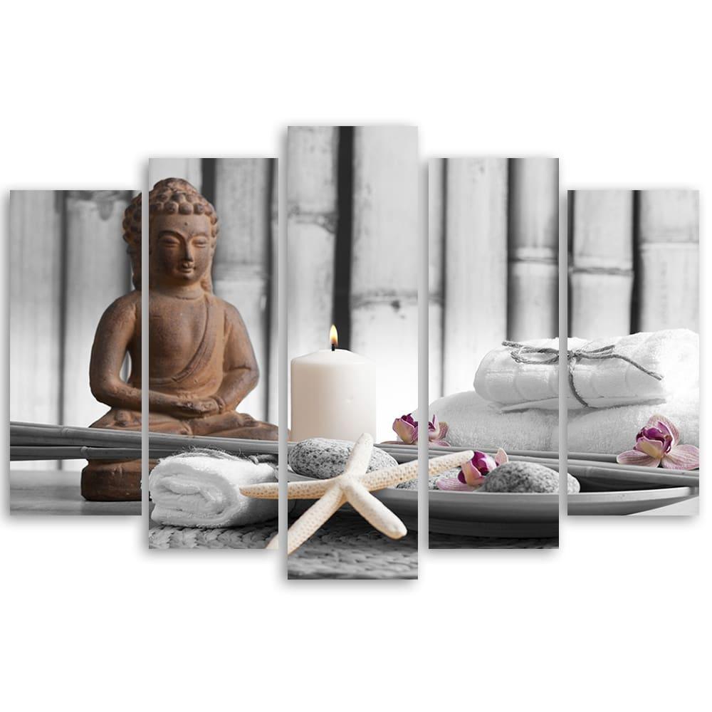 5-delige canvas print, Boeddha Zen Spa bruin