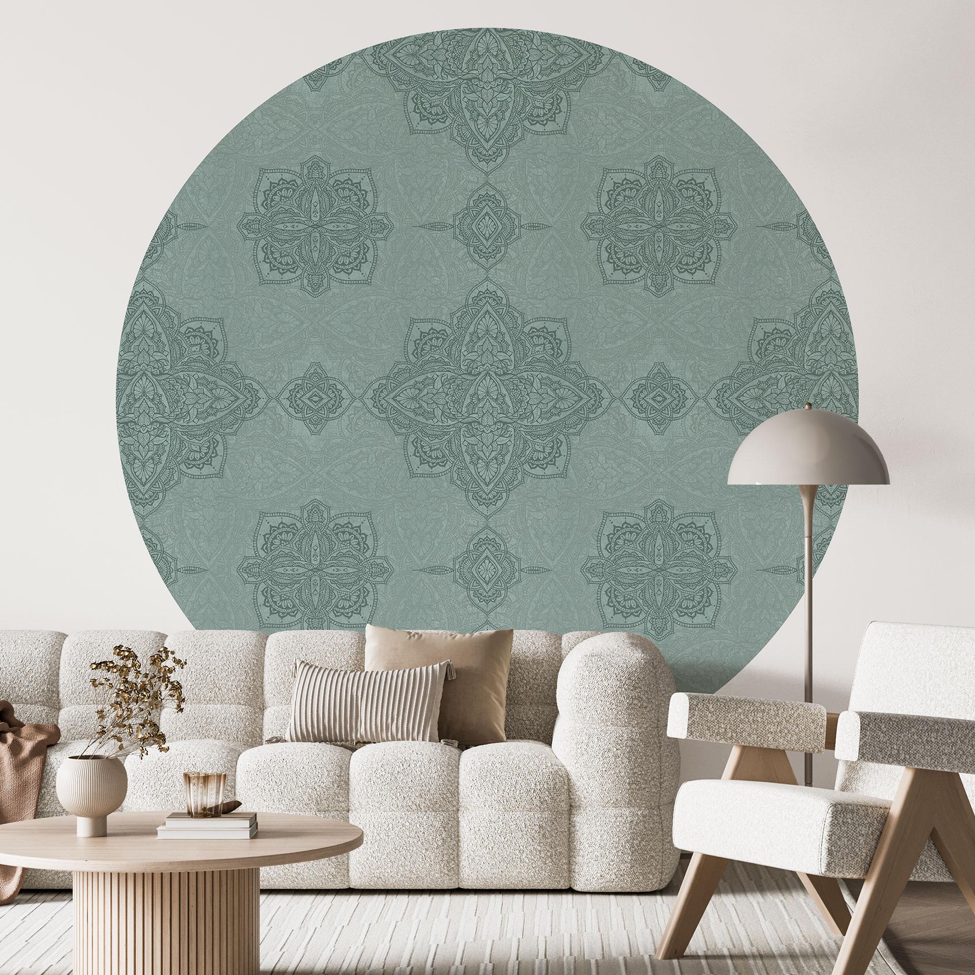Fototapet Ornamenter - Mønster Marrakech Grøn - Blomsterdekoration - Rund - Selvklæbende/ikke-vævet