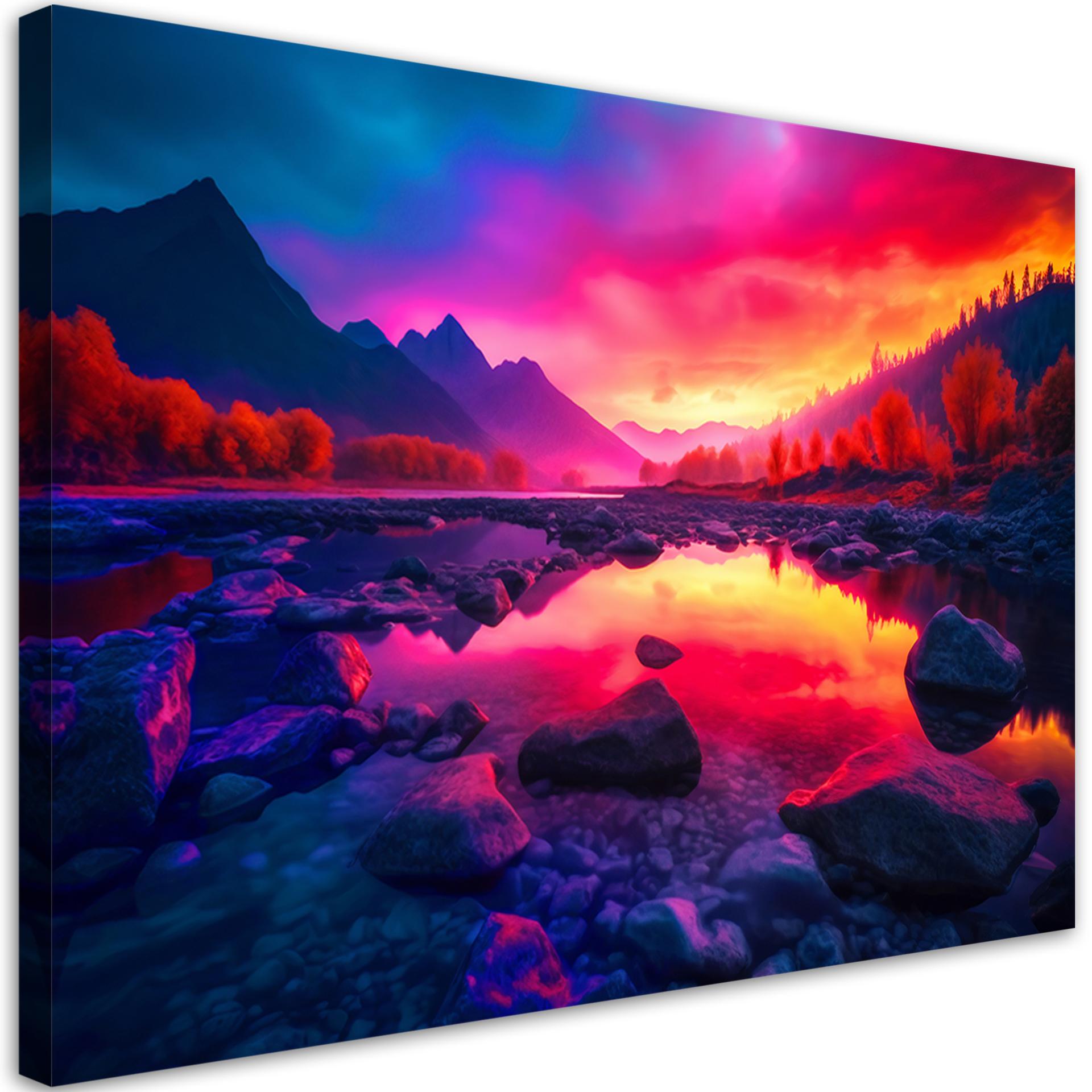 Canvasbillede, Farverig himmel i bjergene