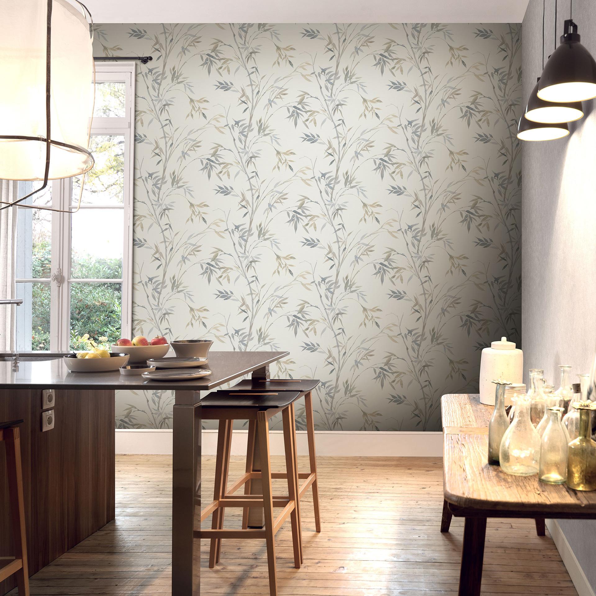 stribet tapet, tapet med bambusmønster, Erismann Martinique beige non-woven tapet