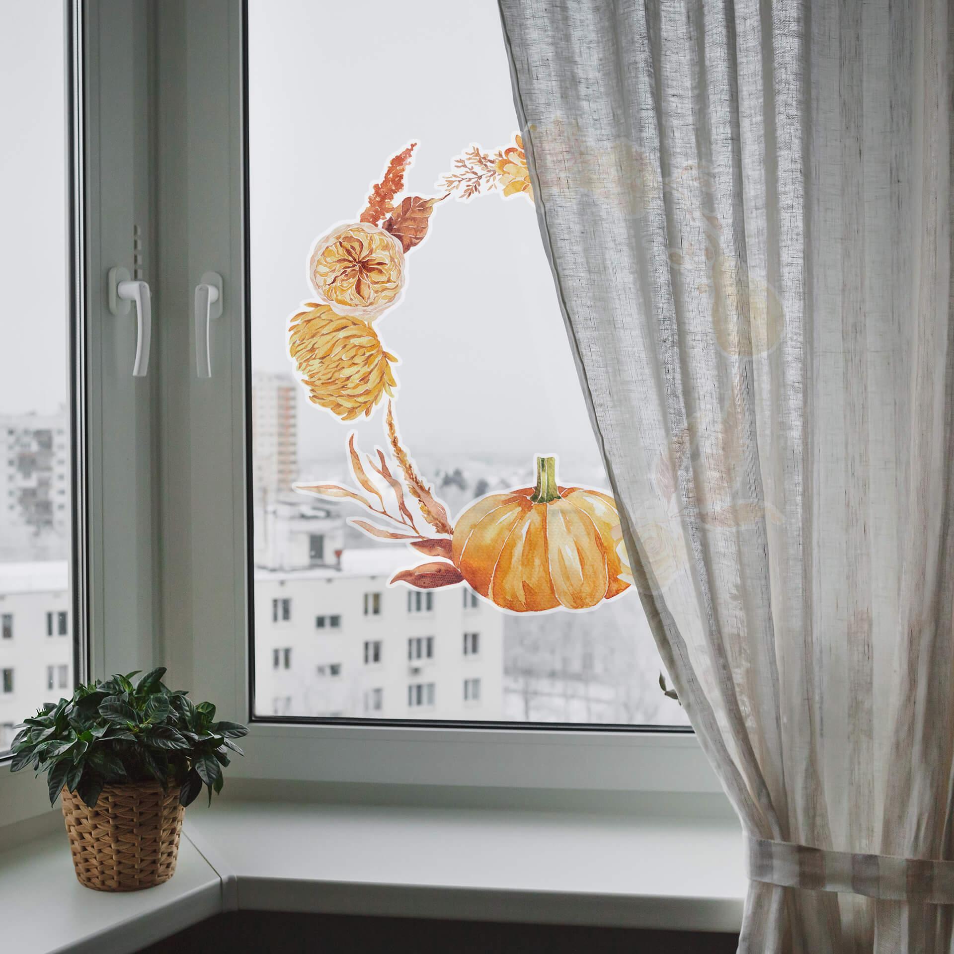 Fensterbild Goldener Herbstkranz