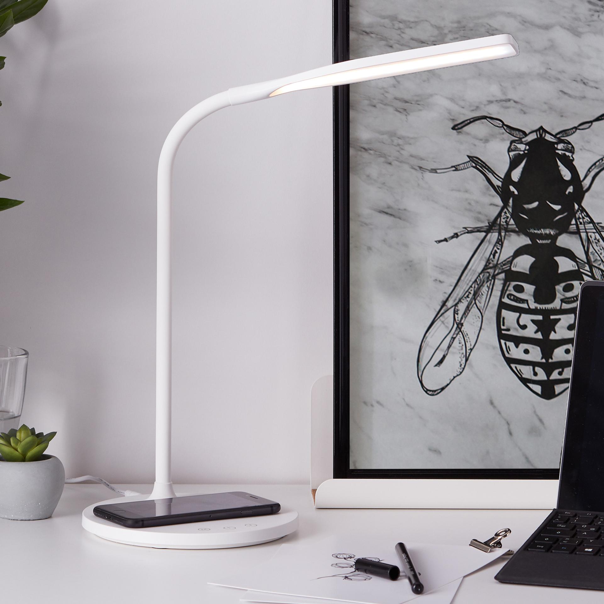 Tischleuchte Joy, weiß, 34 x 17 cm, Nachttischlampe, dimmbar mit Ladefunktion (Qi)