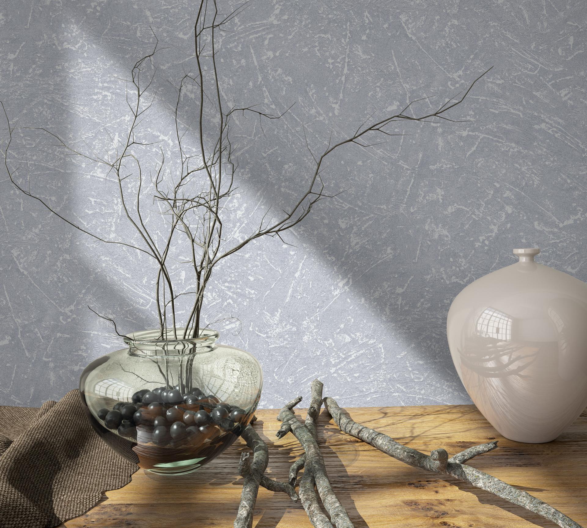 Vliesbehang met textiel gipslook grijs structuur