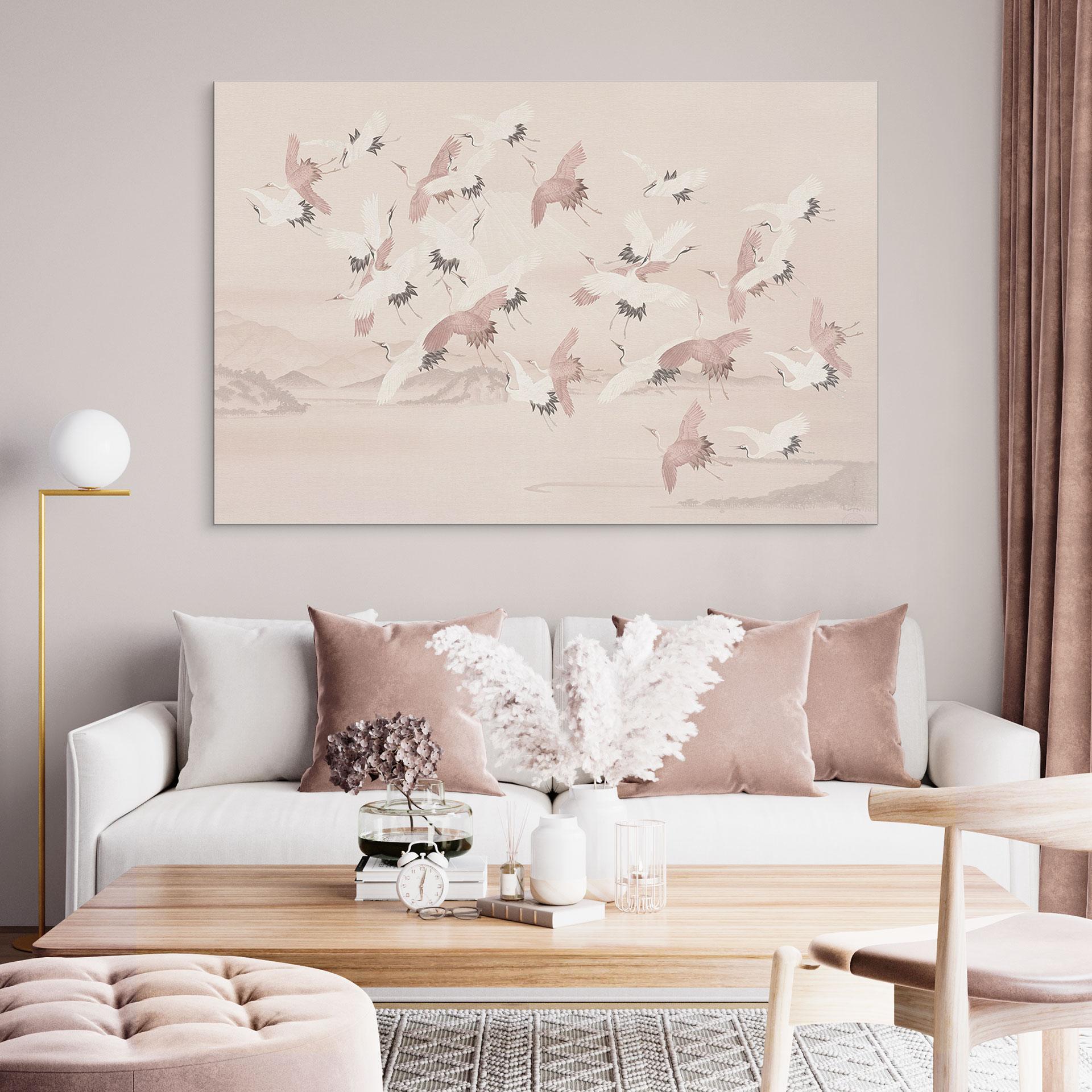 Billede af kraner over søen - Bloomery Decor – print på aluminium (Alu-Dibond)