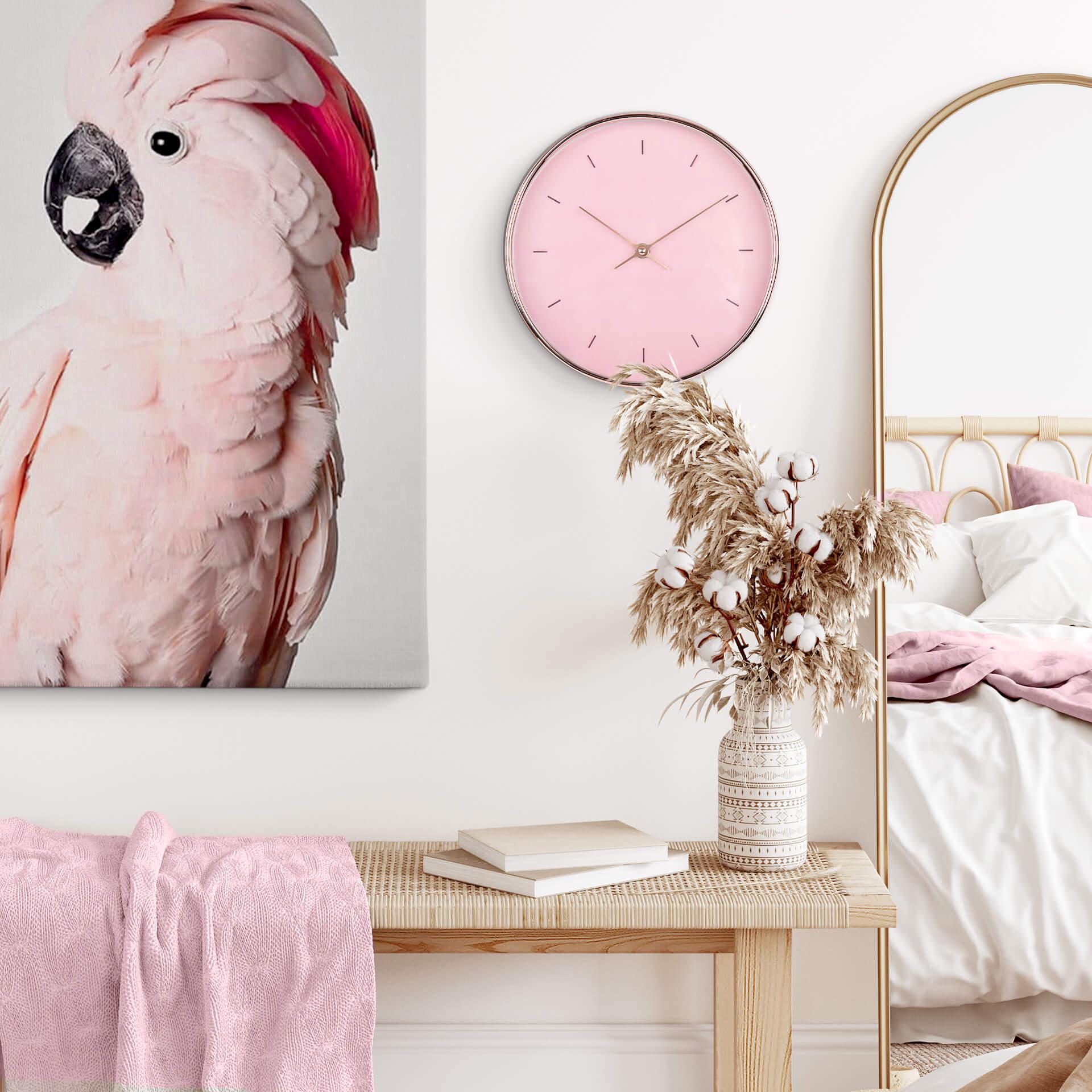 Minimalistische Wanduhr Rosa in Roségold-Optik Ø25 cm