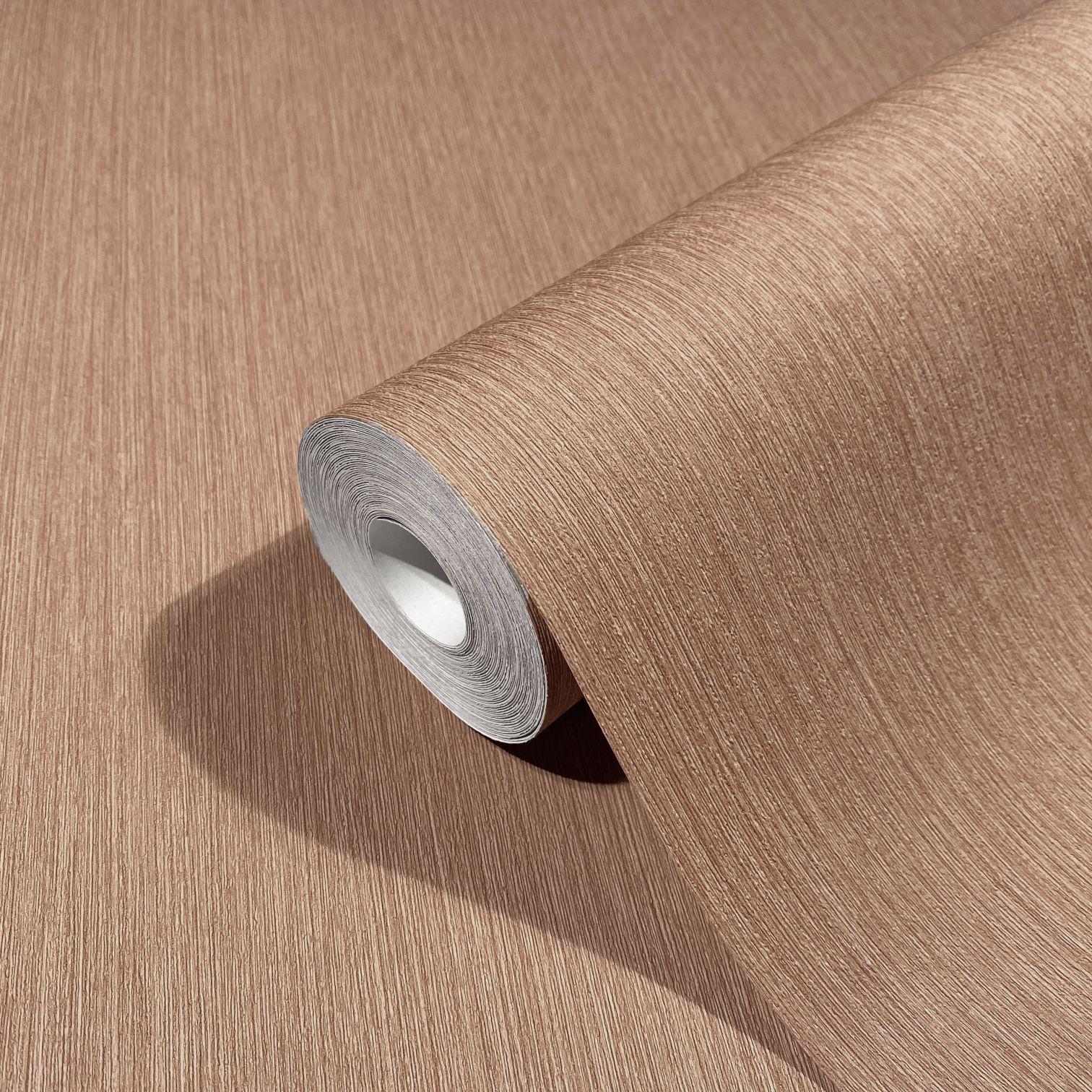 Vliesbehang met fijne lijnen en lichte textuur beige, rood effen