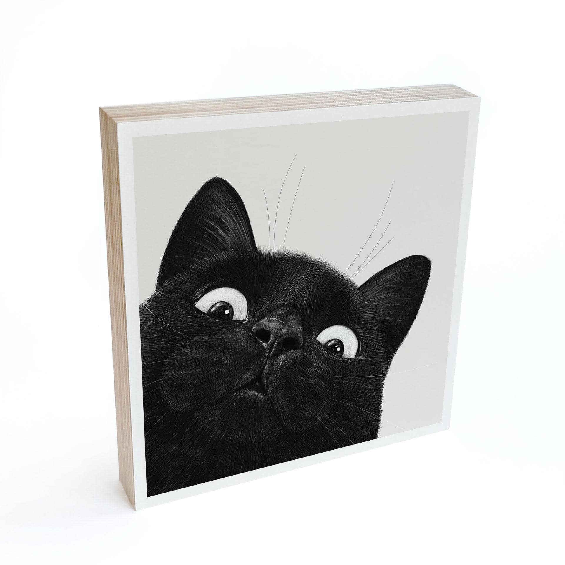 Tableau sur bois à poser - Chat noir amusant - Korenkova - 15x15 cm