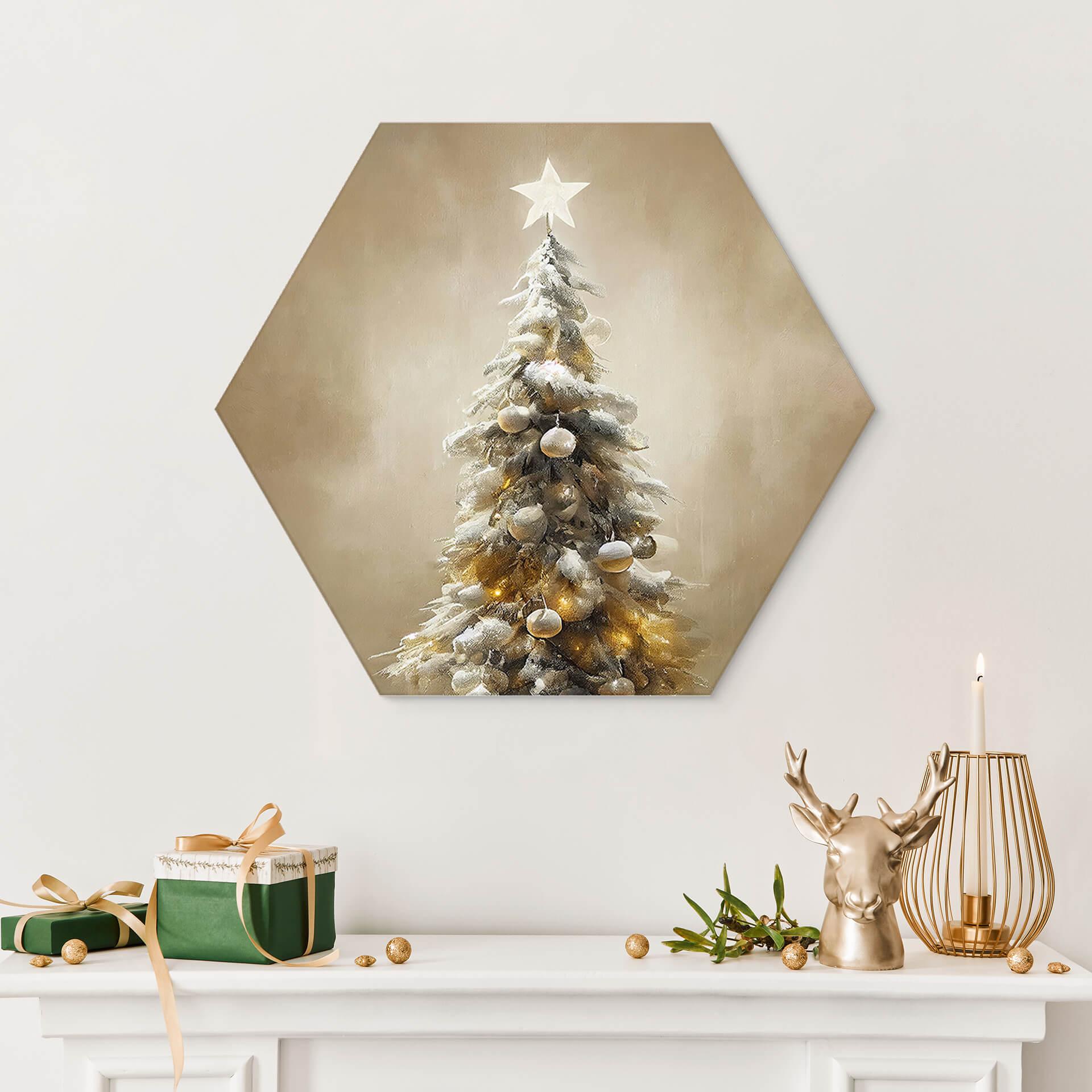 Hexagon Dibond Treechild - Golden Christmas Tree