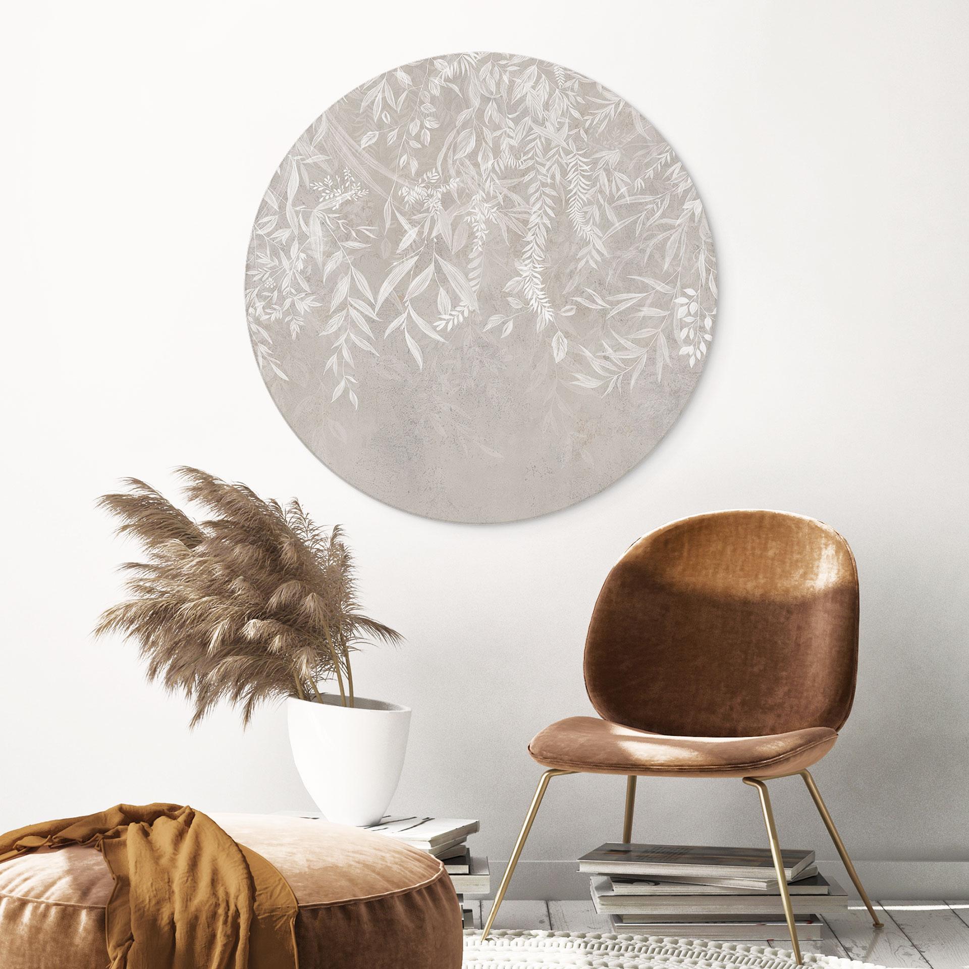 Wandbild Elegante Weidenzweige in Beige - Ms Tiff - Alu-Dibond Rund