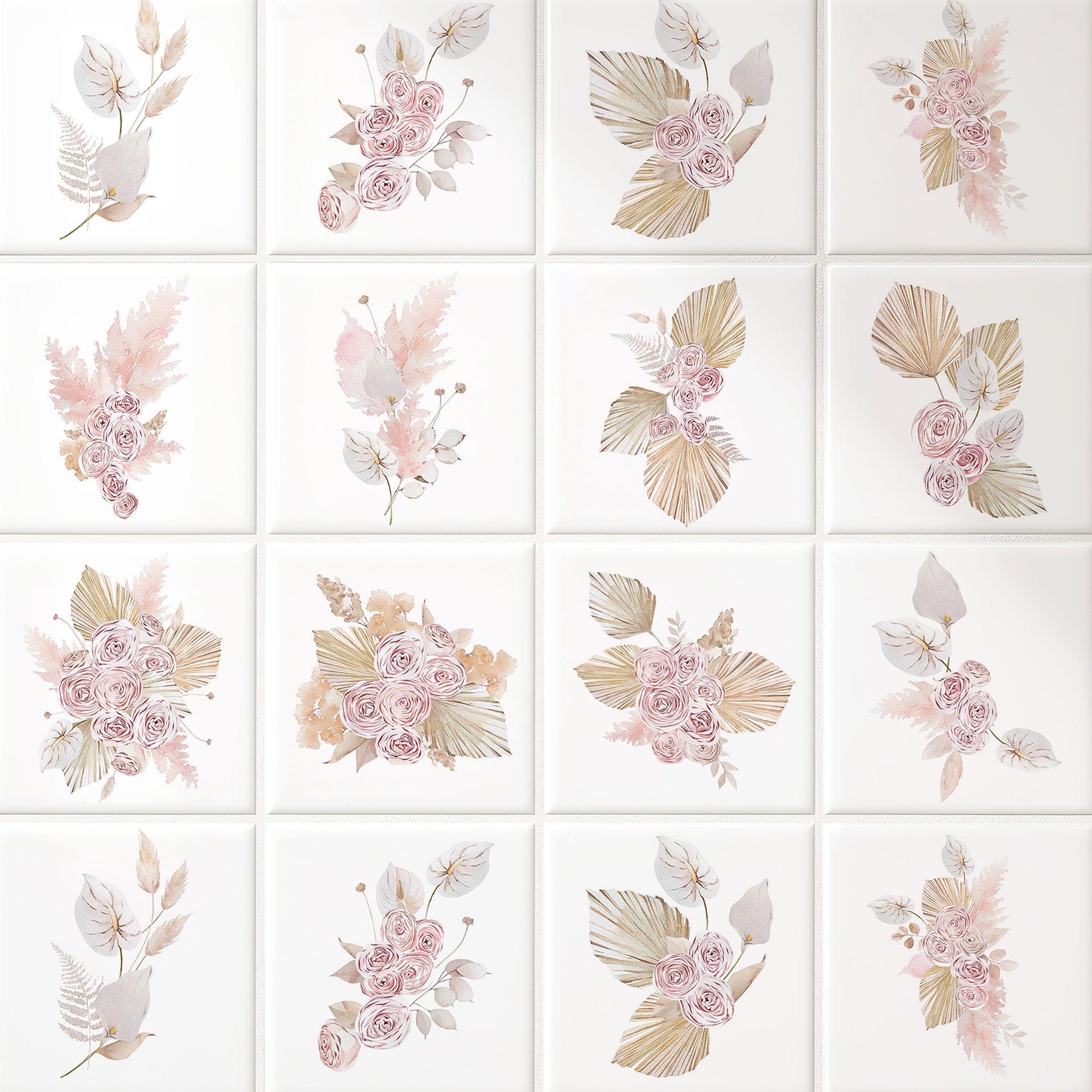 Azulejos Adhesivos acuarela ramos de flores - lote de 12