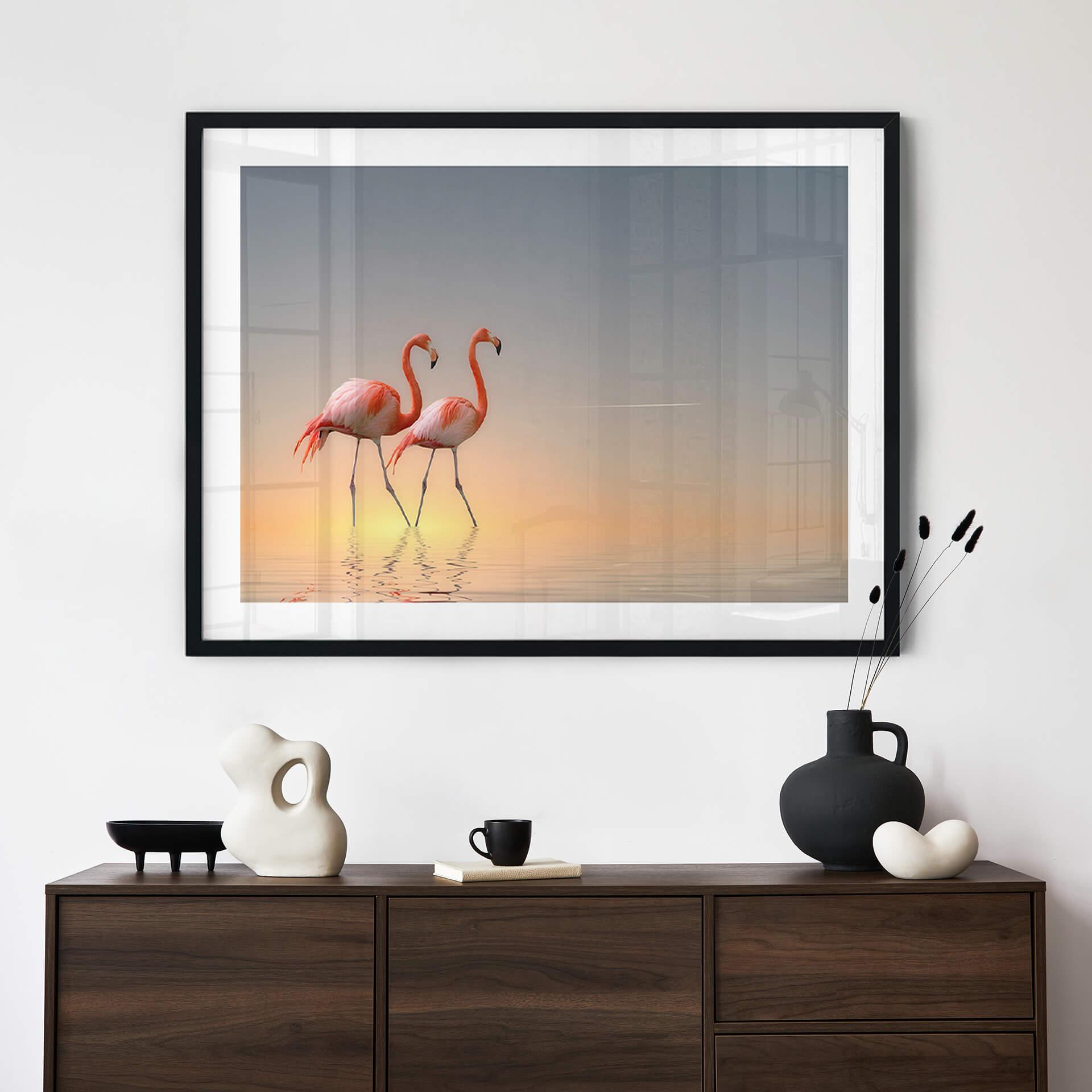 Póster Cseresnjes - Flamencos a la luz del atardecer