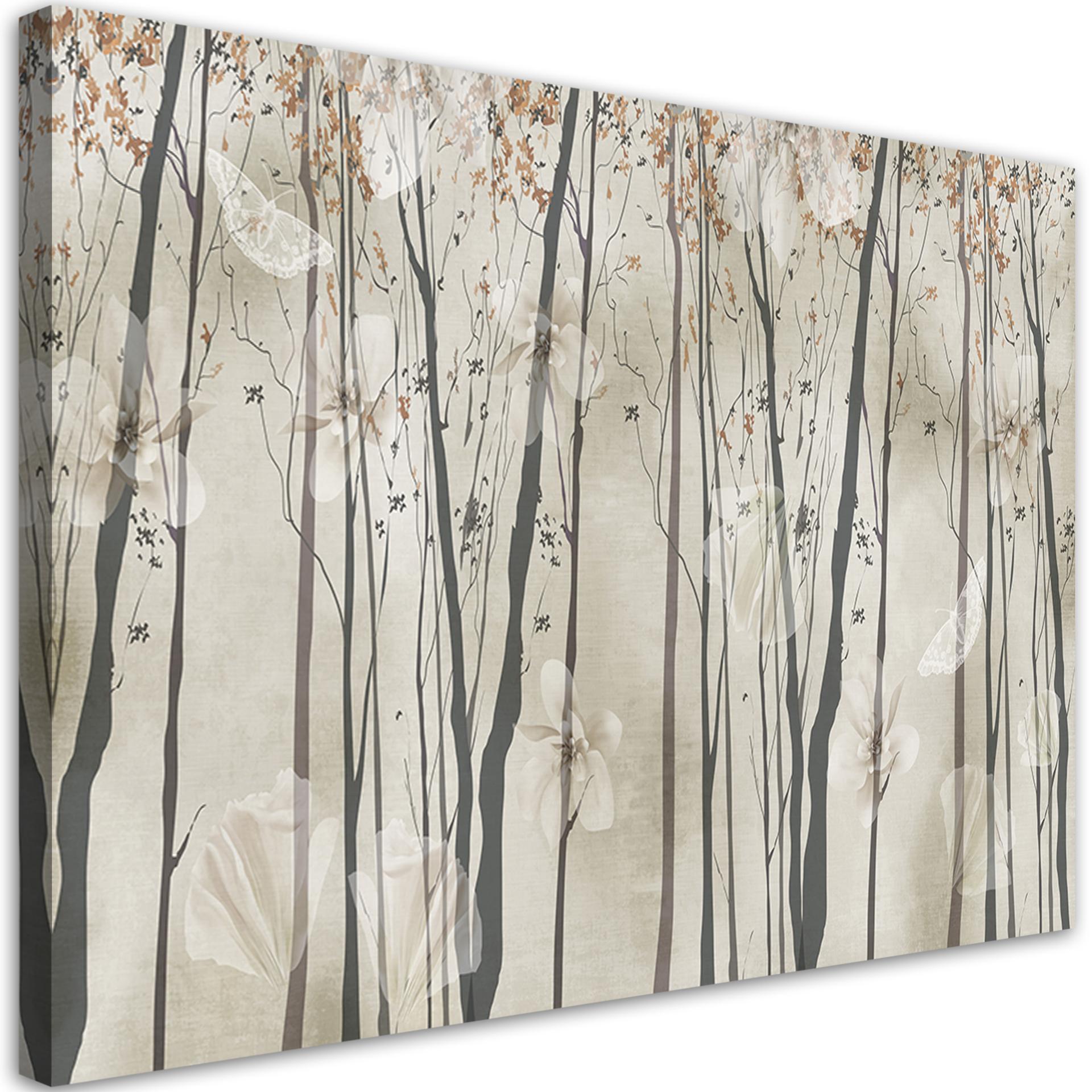 Canvasbillede, Træer, blomster og sommerfugle