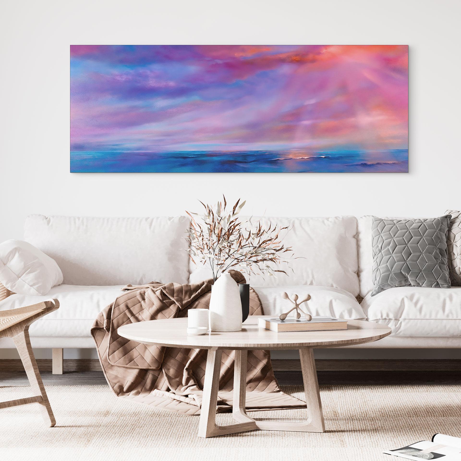 Billede Lysende aftenhimmel ved havet - Schmucker Panorama – print på aluminium