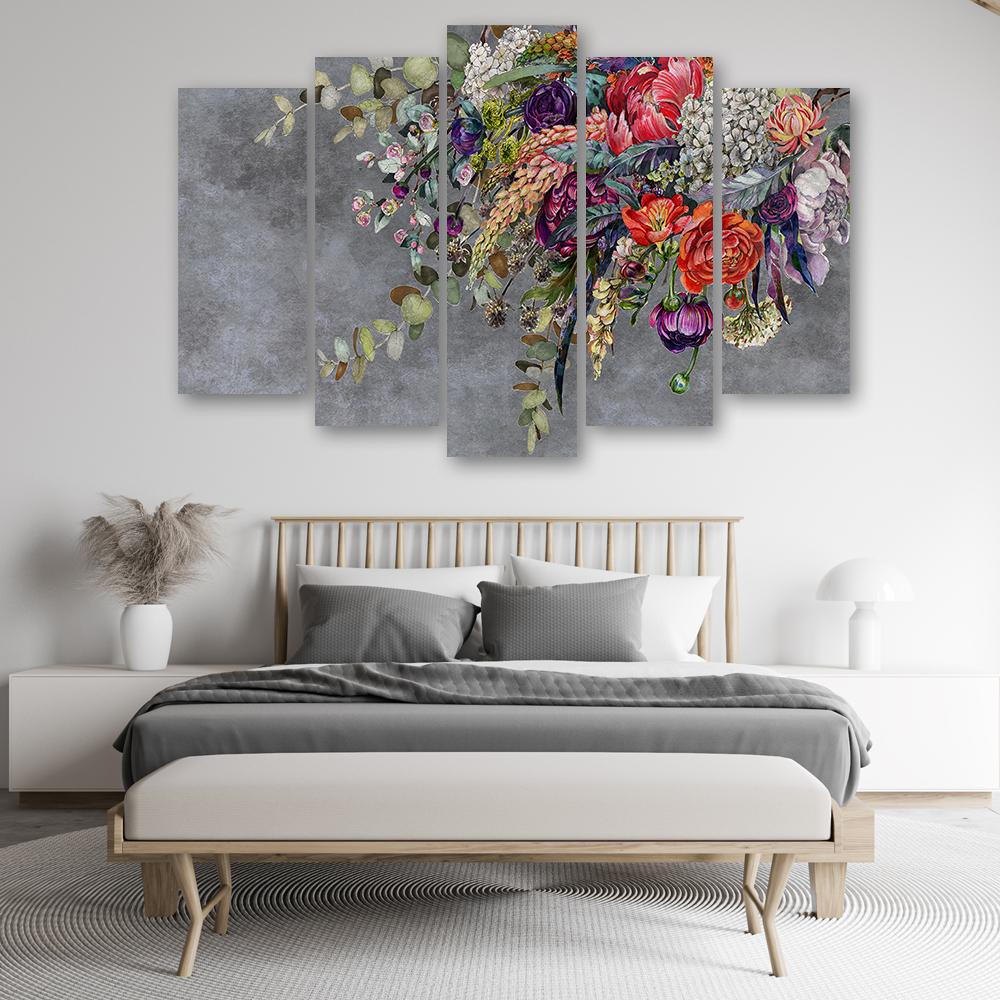 Lærred print 5 styk, buket blomster