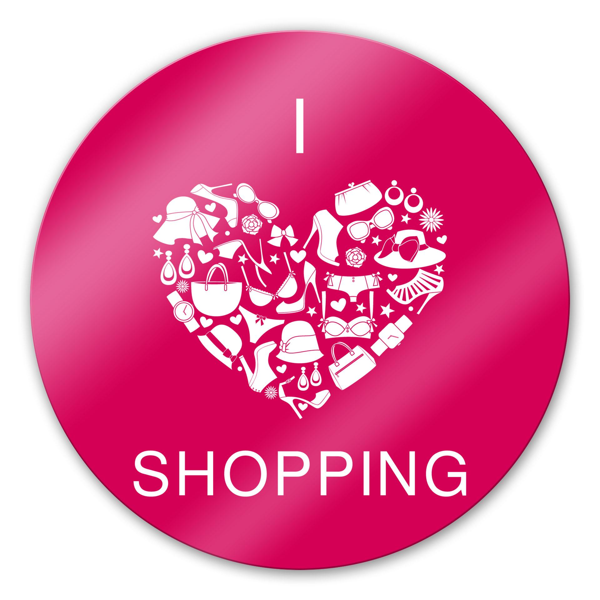 Tableau en verre - I Love Shopping - rond